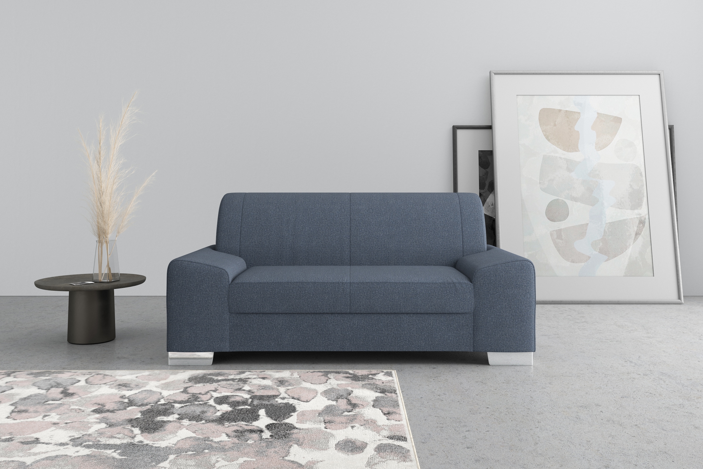 2-Sitzer DOMO COLLECTION "Anzio in kubischer Formensprache, flache Armlehnen, Breite 184cm", blau, B:184cm H:85cm T:93cm, Sofas, wahlweise mit Federkern