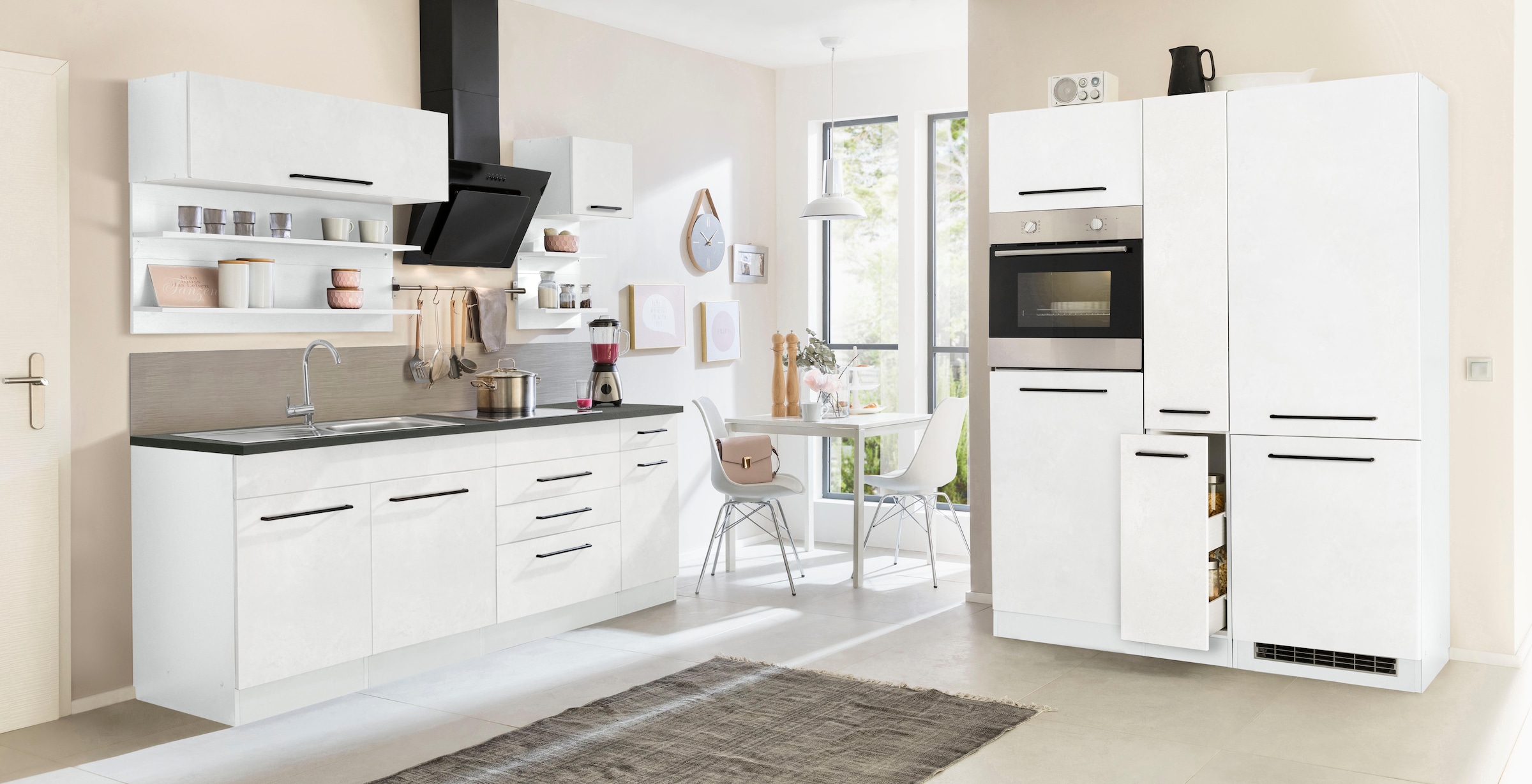 KOCHSTATION Küchenzeile »KS-Tulsa«, mit E-Geräten, Breite 360 cm, schwarze Metallgriffe, MDF Fronten