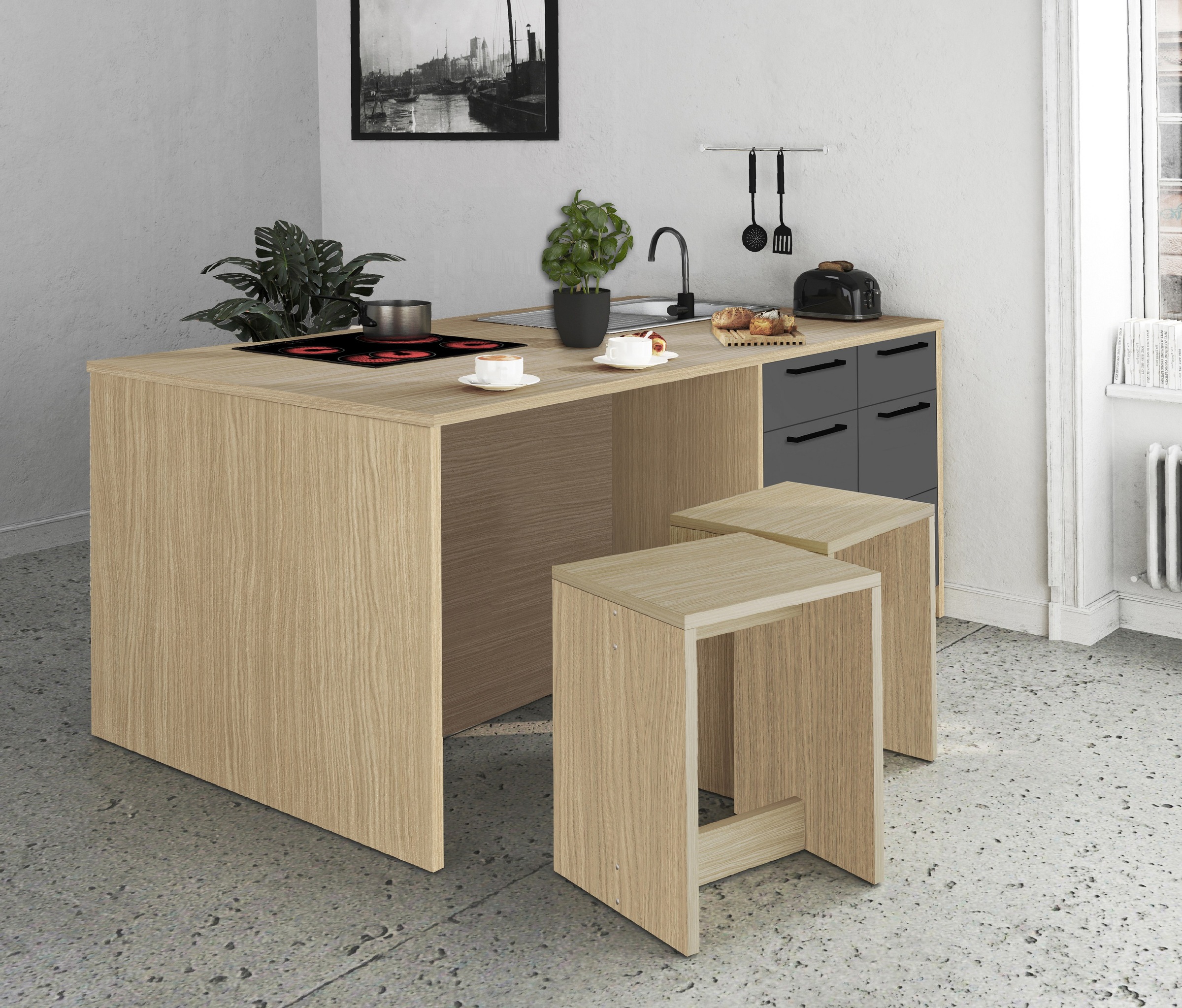 KOCHSTATION Kücheninsel »KS-Luna« Breite 200 cm, wahlweise mit Hanseatic-E-Geräten