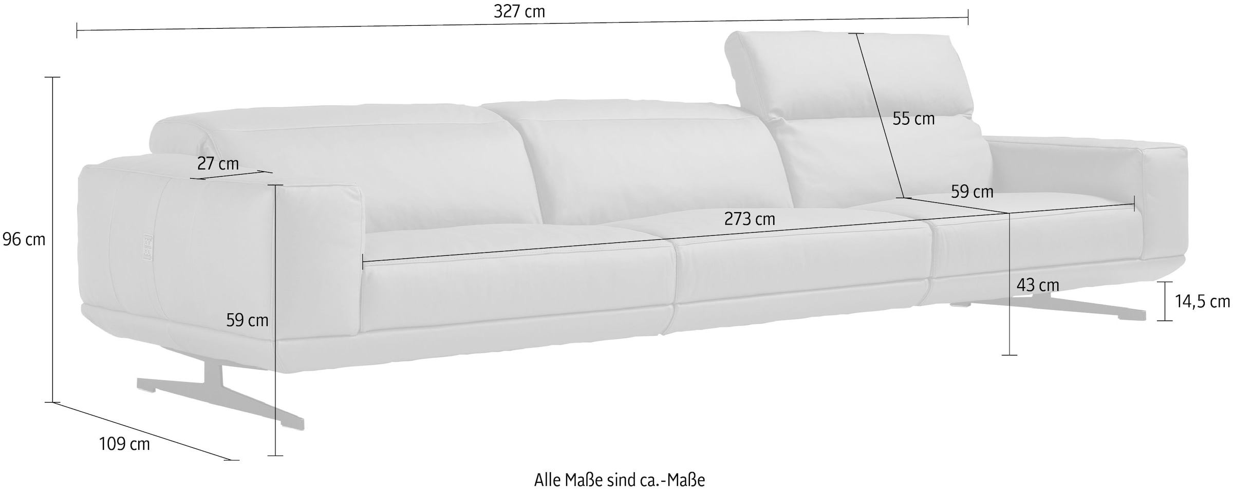 Egoitaliano 3-Sitzer »Gloria, super bequem, hochwertige Verarbeitung, edles Design, Megasofa« beidseitig verstellbare Rückenelemente, mit Designmetallfüßen