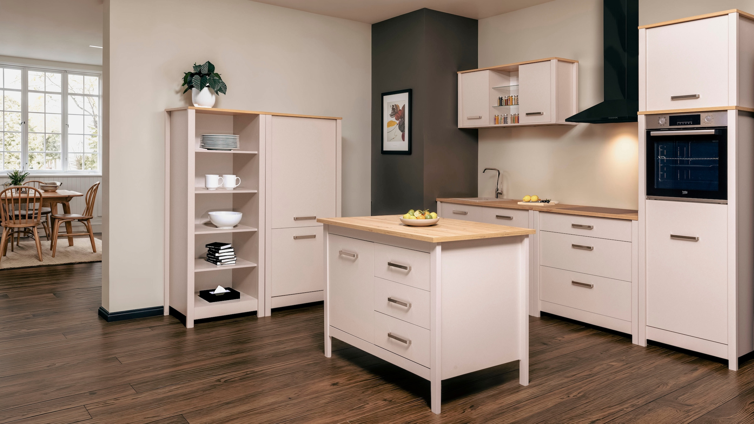 Inter Link Bartisch »Pienza, multifunktional für Küche & Essbereich, Kaschmir, Skandi Look« 1 Stk. tlg. Kücheninsel mit Soft-Close, Platz für 2 Hocker, 124x75x91 cm