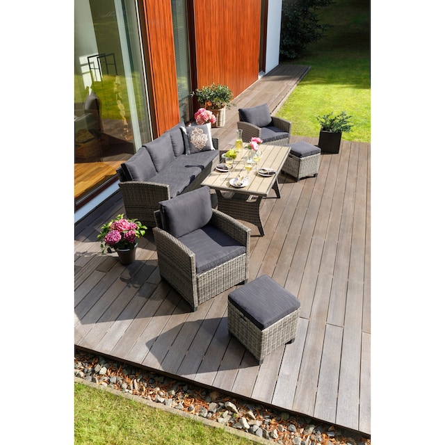 3er Polyrattan 2 Sofa, | »Amsterdam«, BAUR Hocker, Tisch, 2 Gartenlounge-Set tlg.), (16 Sessel, KONIFERA