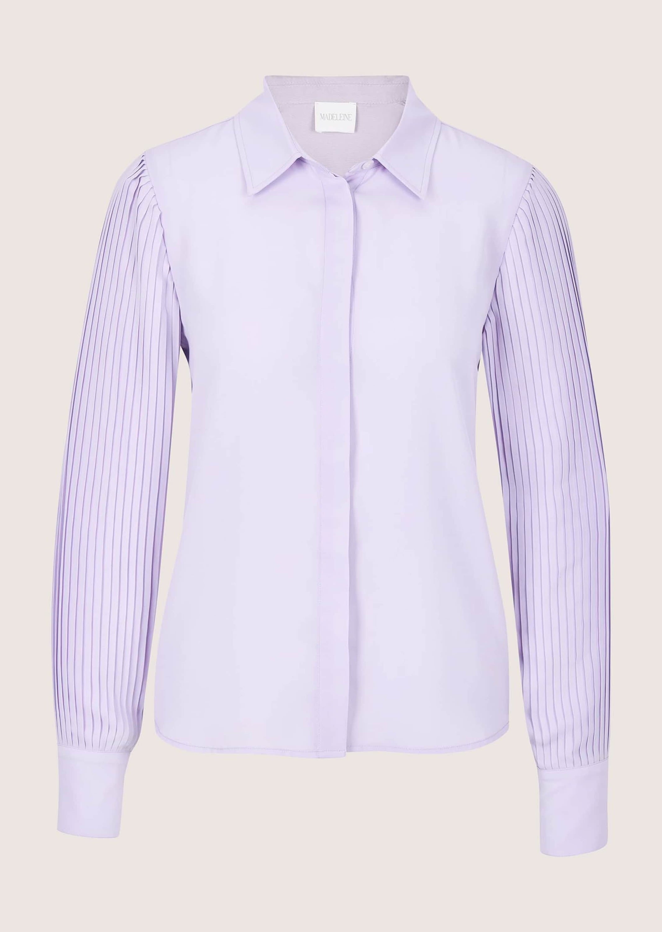 MADELEINE Langarmbluse "Hemdbluse Blusenshirt mit Plisseeärmeln" Bluse mit leicht gerundetem Saum