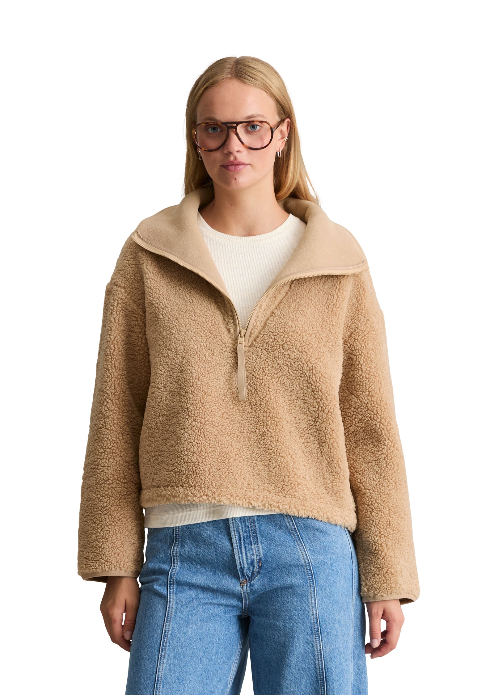 Damen Plüschjacke "aus recyceltem Polyester", beige, Gr. S, MARC O'POLO DENIM, unifarben, Obermaterial: 100% Polyester, Jacken