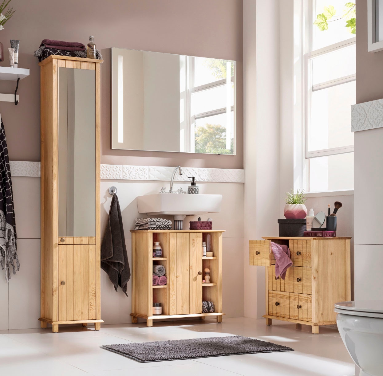 Home affaire Waschbeckenunterschrank Badezimmerschrank Look, mit | Landhaus- kaufen im Fächern 6 BAUR »Vili«