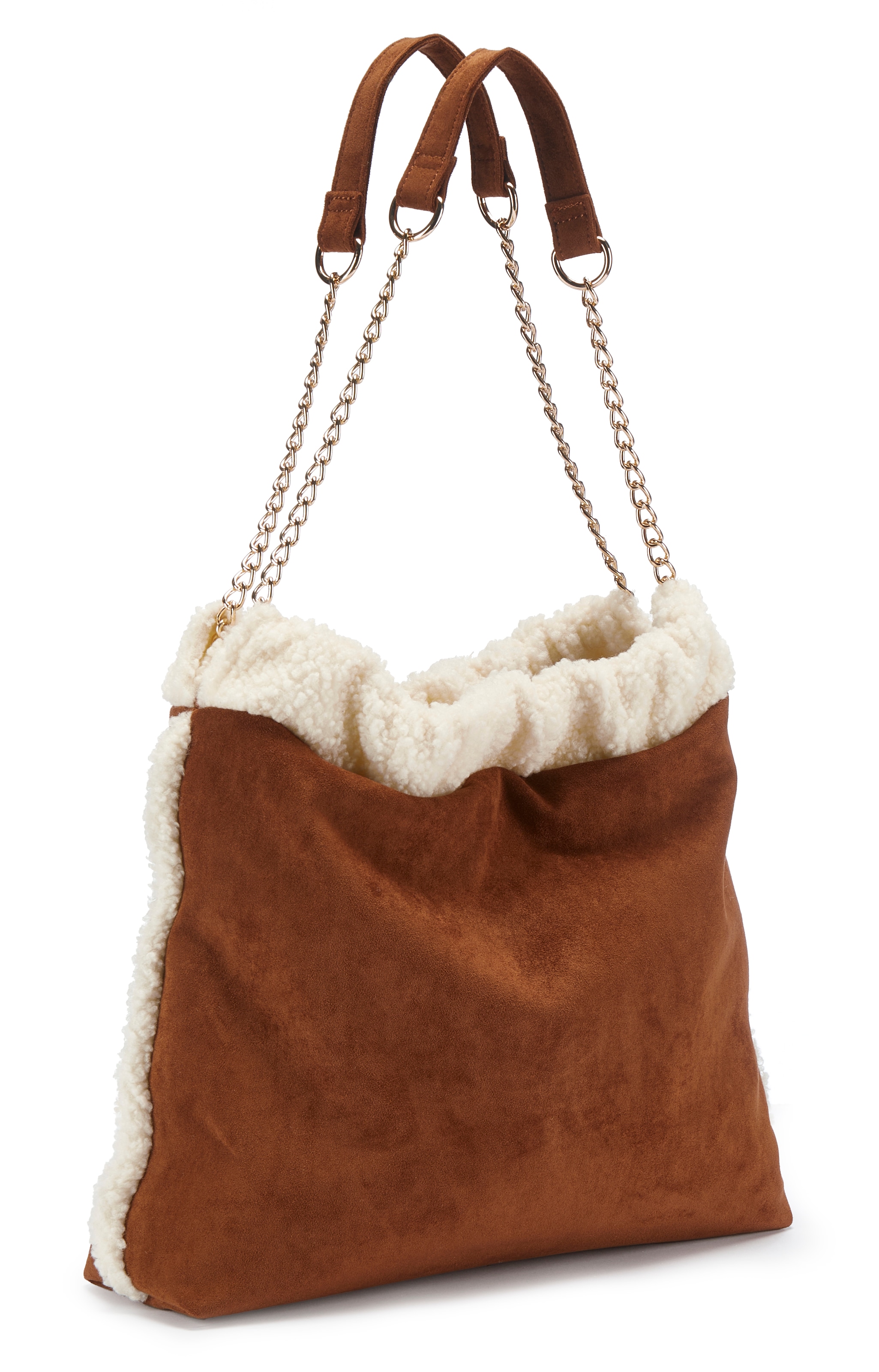 Vivance Handtasche "Schultertasche, Henkeltasche, Damentasche, Shopper" NEU mit Kettenhenkel und Teddyfell-Applikation VEGAN