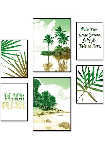Poster »Palmen, Strand & Meer«, Bäume, (6 St.)