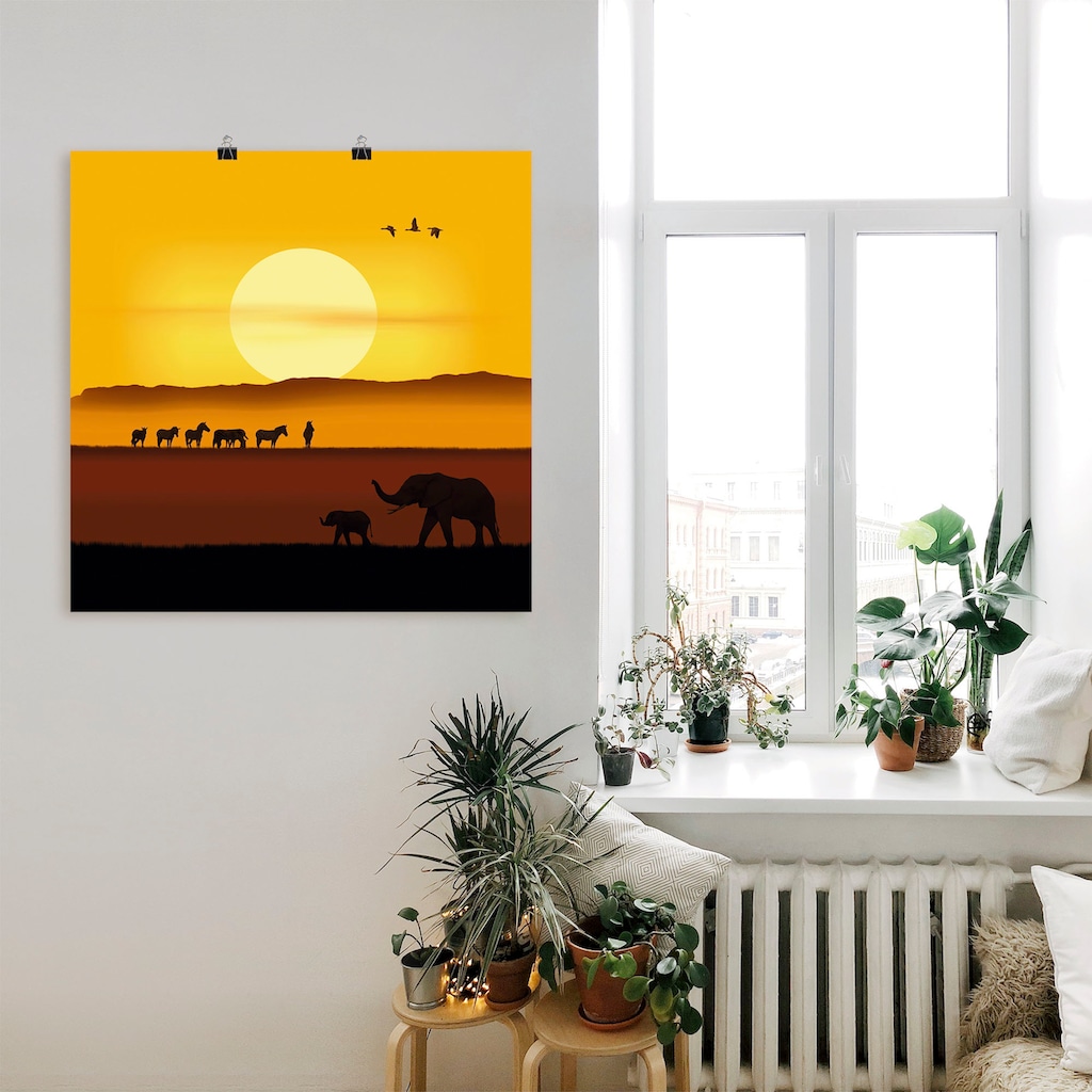 Artland Poster »Ein Morgen in der afrikanischen Savanne«, Wildtiere, (1 St.)