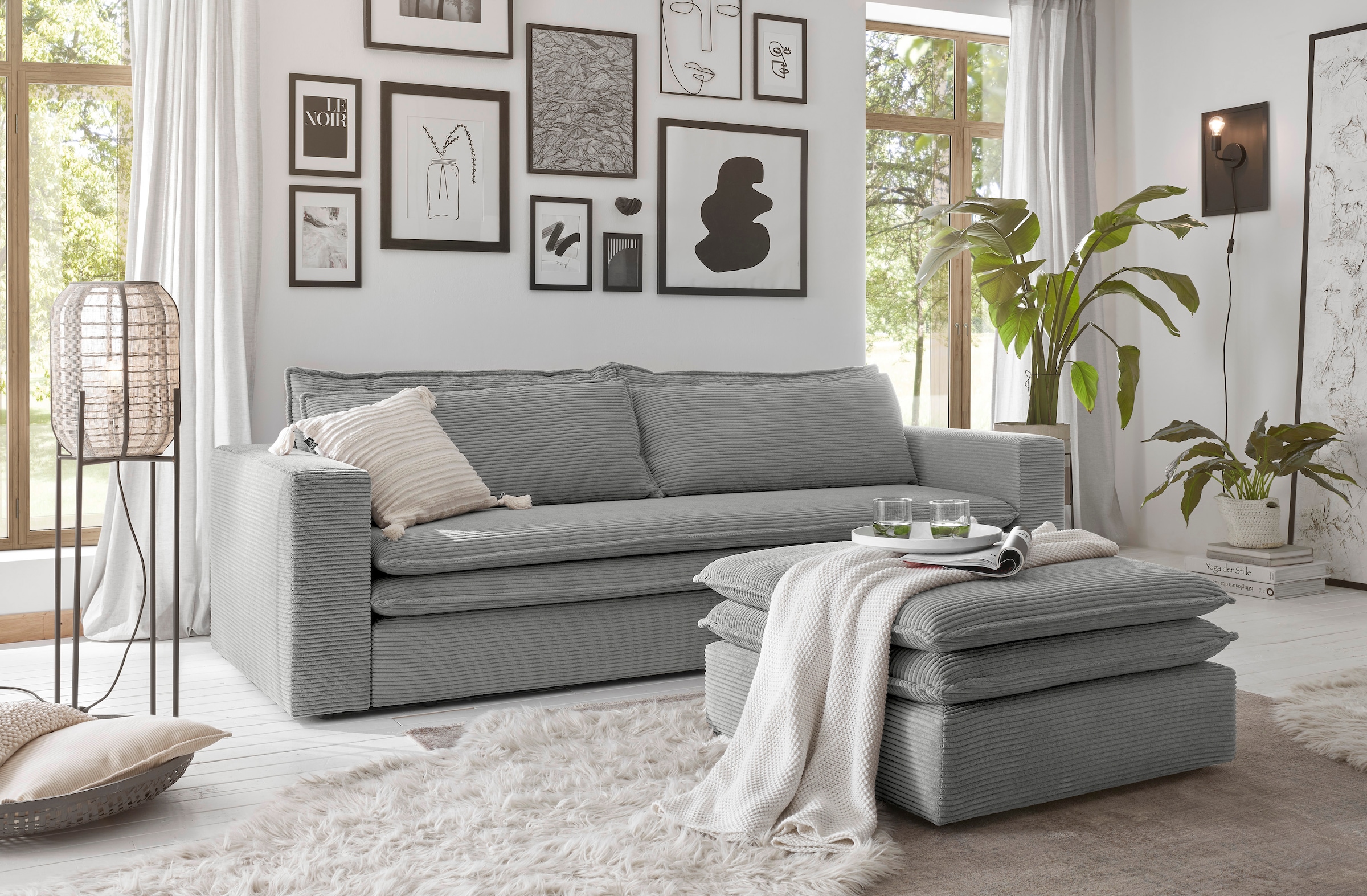 Places of Style Sitzgruppe »PIAGGE«, (2 tlg.), 3-Sitzer-Sofa mit Bettfunktion und Loveseat-Hocker im Set