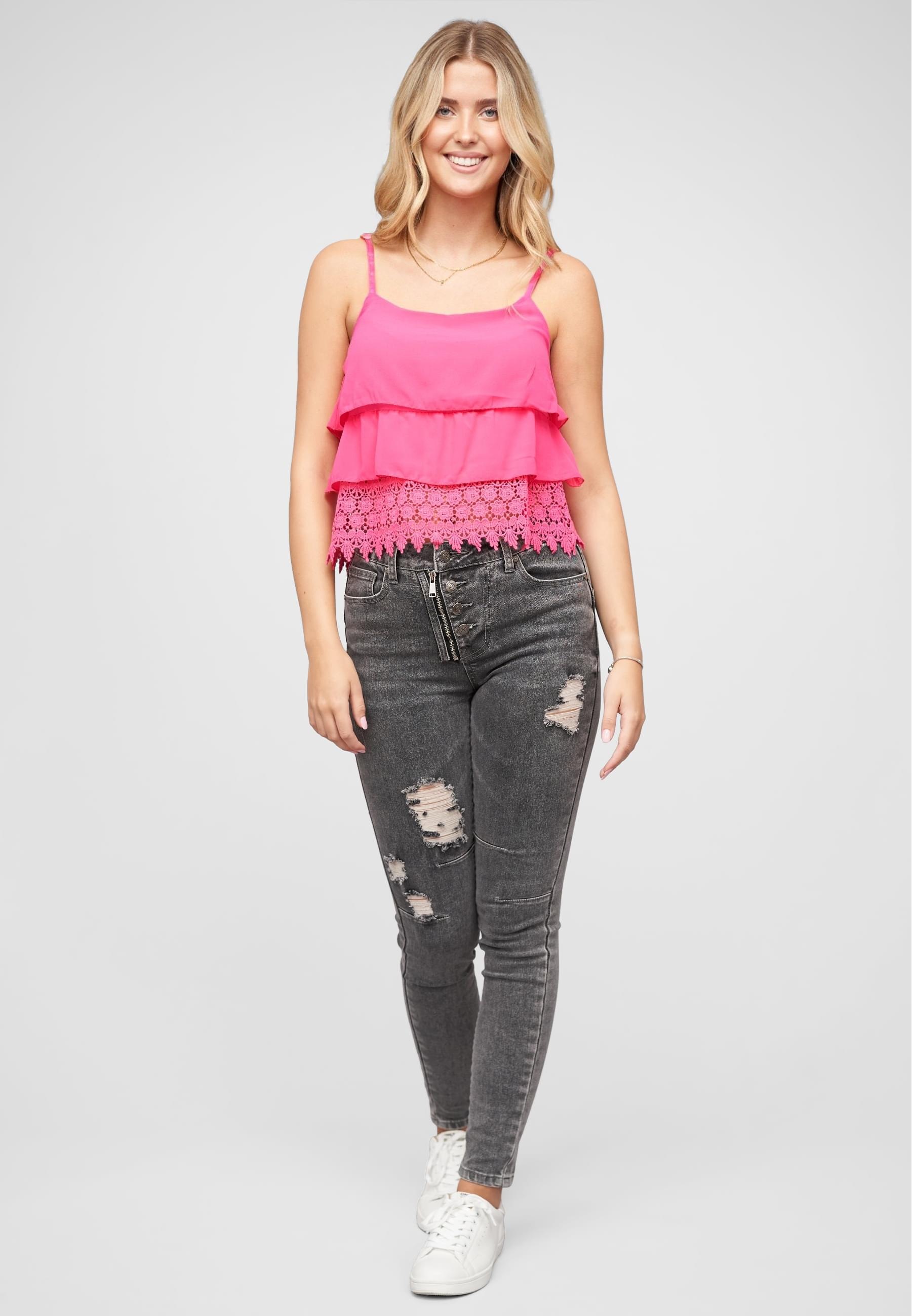 CLOUD 5IVE Muskelshirt »CLOUD 5IVE Chiffon Stufen Top mit Spitze 3-lagig«, (1 tlg.)