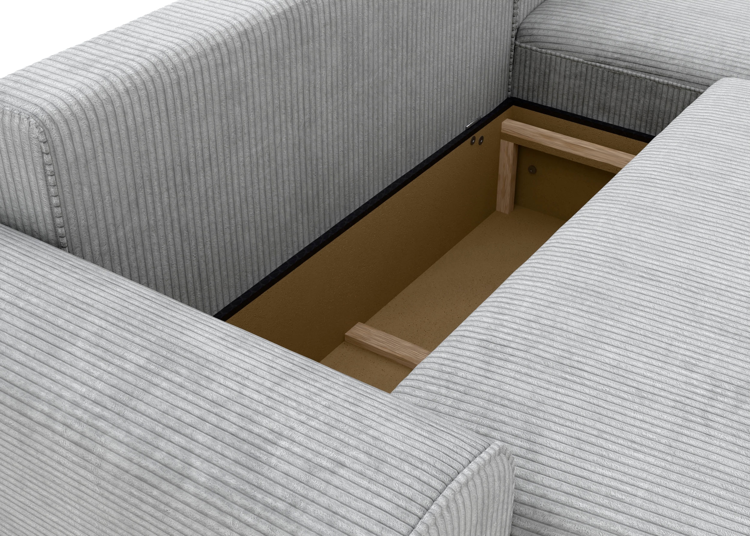 TRENDMANUFAKTUR Ecksofa »Fordon, Schlafsofa mit Bettkasten, Couch in L-Form, Breite 250 cm«, in Cordstoff HYPER, betongrau, Recamiere rechts