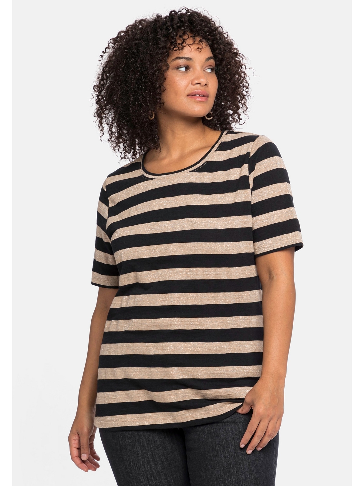 Sheego T-Shirt kaufen Größen«, online mit silberfarbenem | »Große Glitzereffekt BAUR