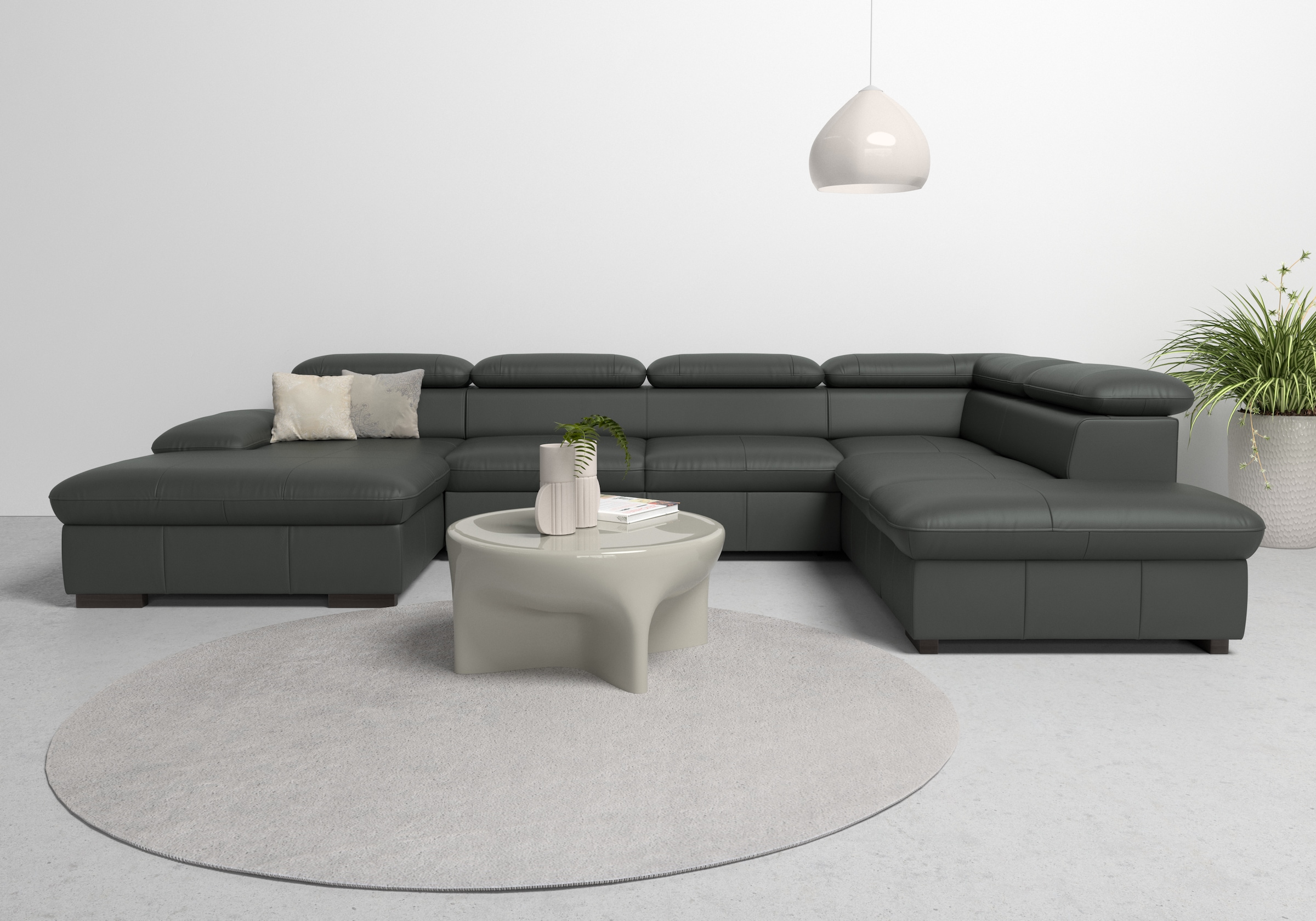 OTTO home Wohnlandschaft "Alberto U-Form, B: 350 cm, mit Kopfteilverstellung, XXL-Sofa" mit Schlaffunktion, Couch mit Lederoption