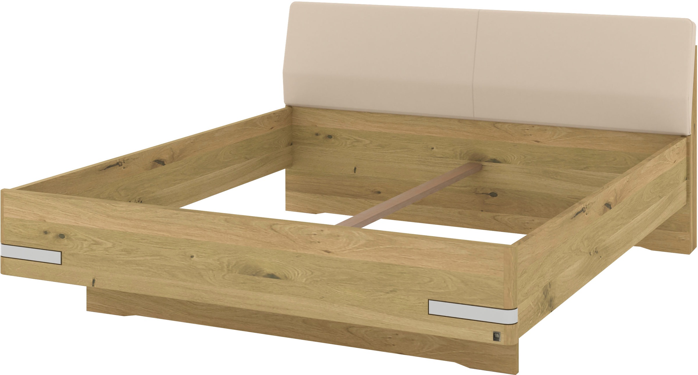Musterring Holzbett »Savona, Bettgestell, Bettrahmen, teilmassiv Bianco-Eiche«, (Belastbarkeit 220 Kg, 4-fache Liegehöhenverstellung, MADE IN GERMANY), Kopfteil Kunstleder Champagner, Details in Chrom, verschiedene Größen