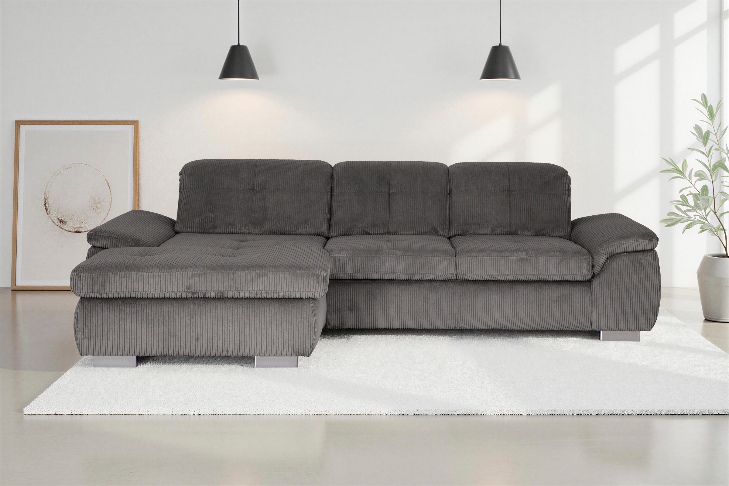 Die PlanBar Ecksofa "MP-IN16037 L-Form, Breite 289 cm, mit Kaltschaum-Polsterung" mit Sitztiefenverstellung & Zierkissen