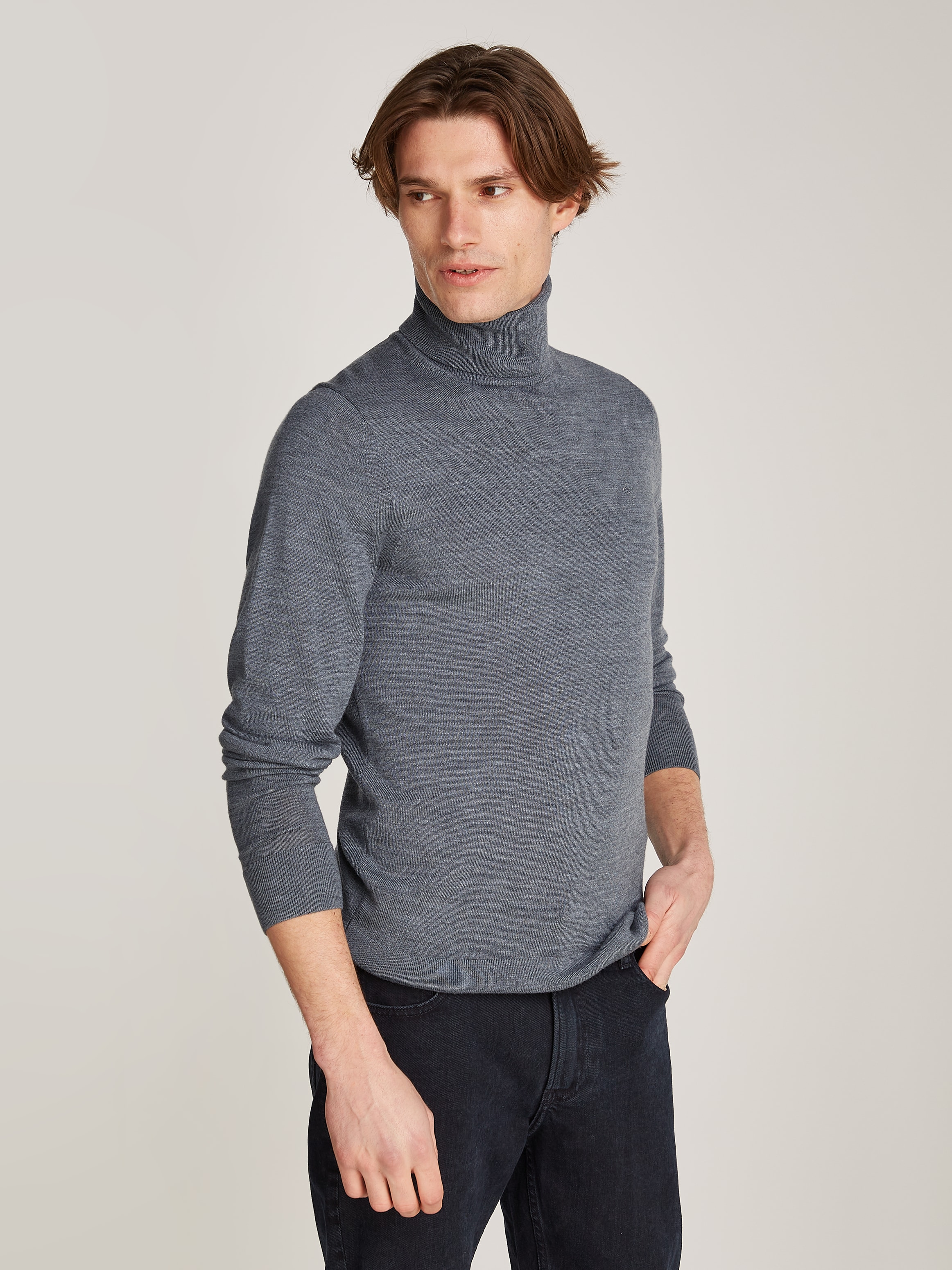 Calvin Klein Rollkragenpullover SUPERIOR WOOL TURTLE NECK mit Logostickerei günstig online kaufen