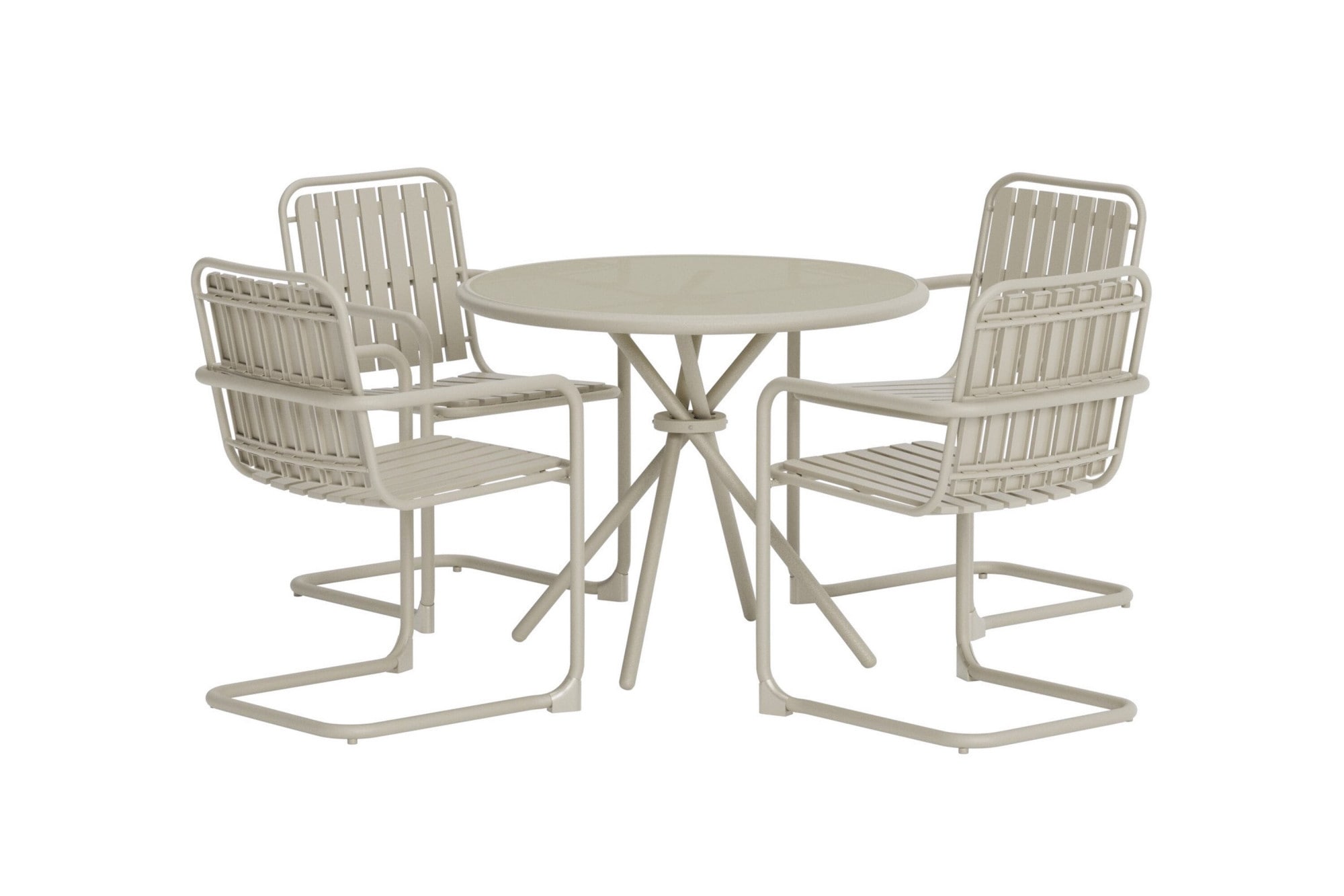 Venture Home Garten-Essgruppe "Chios, runde Essgruppe für 4 Personen, Aluminium + Sicherheitsglas" Outdoorset, beige, wetterfest, transparente Tischplatte, modern