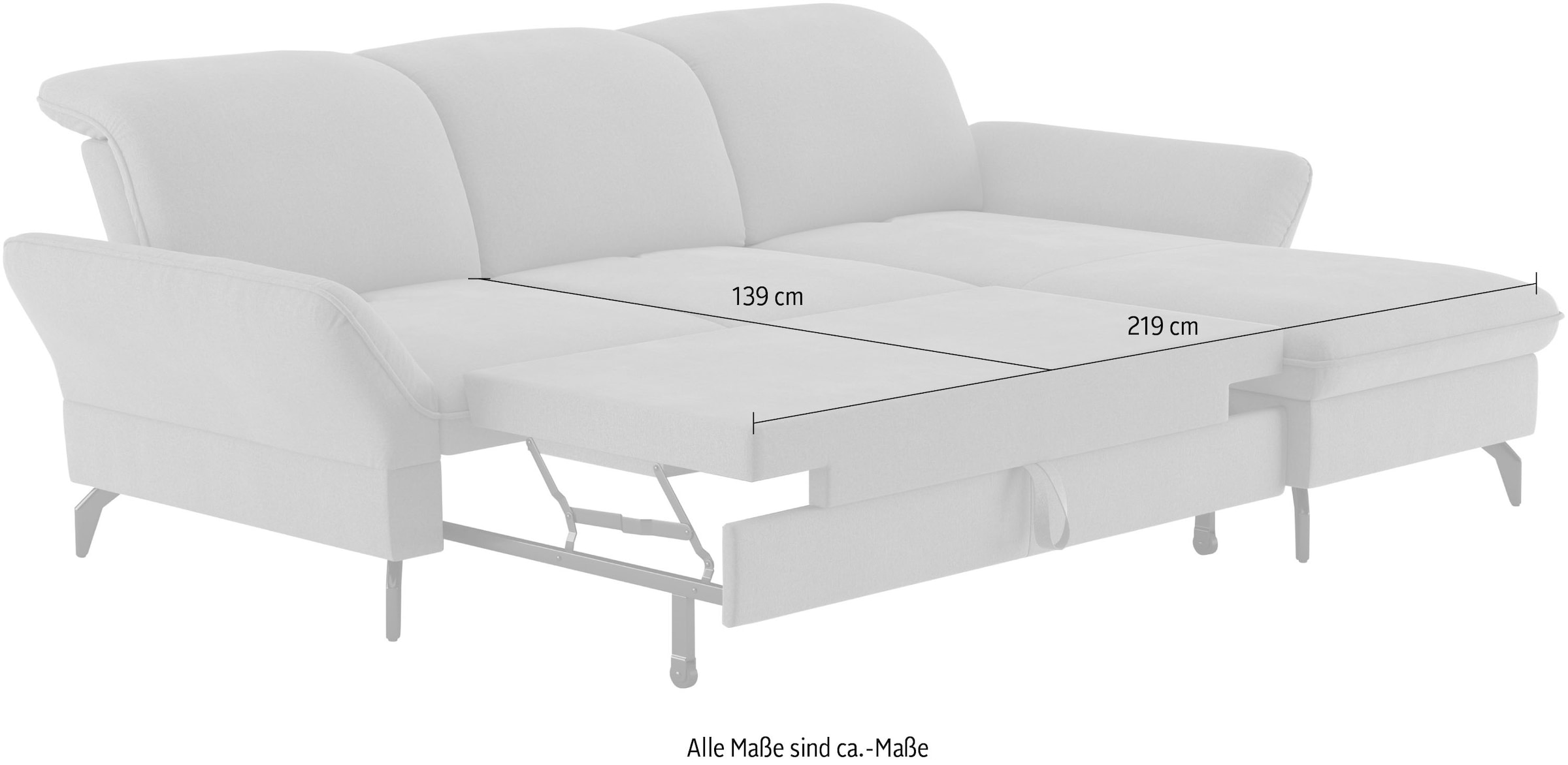 sit&more Ecksofa »Leandro L-Form«, Wahlweise mit Bett-, Kopfteil - und Armlehnfunktion, sowie Bettkasten