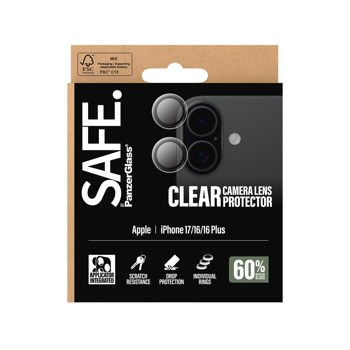 SAFE by PanzerGlass Kameraschutzglas »Camera Lens Protector«, für Apple iPhone 16/16 Plus-Apple iPhone 16/16 Plus, Kameraschutz,Linsenschutz,Objektivschutz, kratz- & stoßfest
