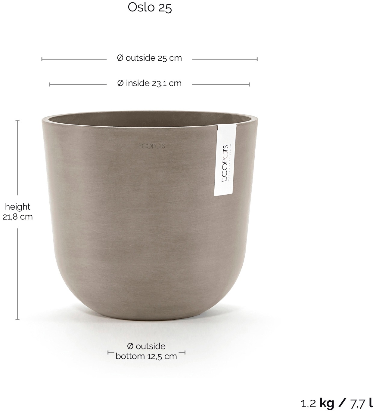 ECOPOTS Blumentopf »Oslo 25 Taupe«, für innen und außen: frostsicher, bruchsicher und lichtbeständig