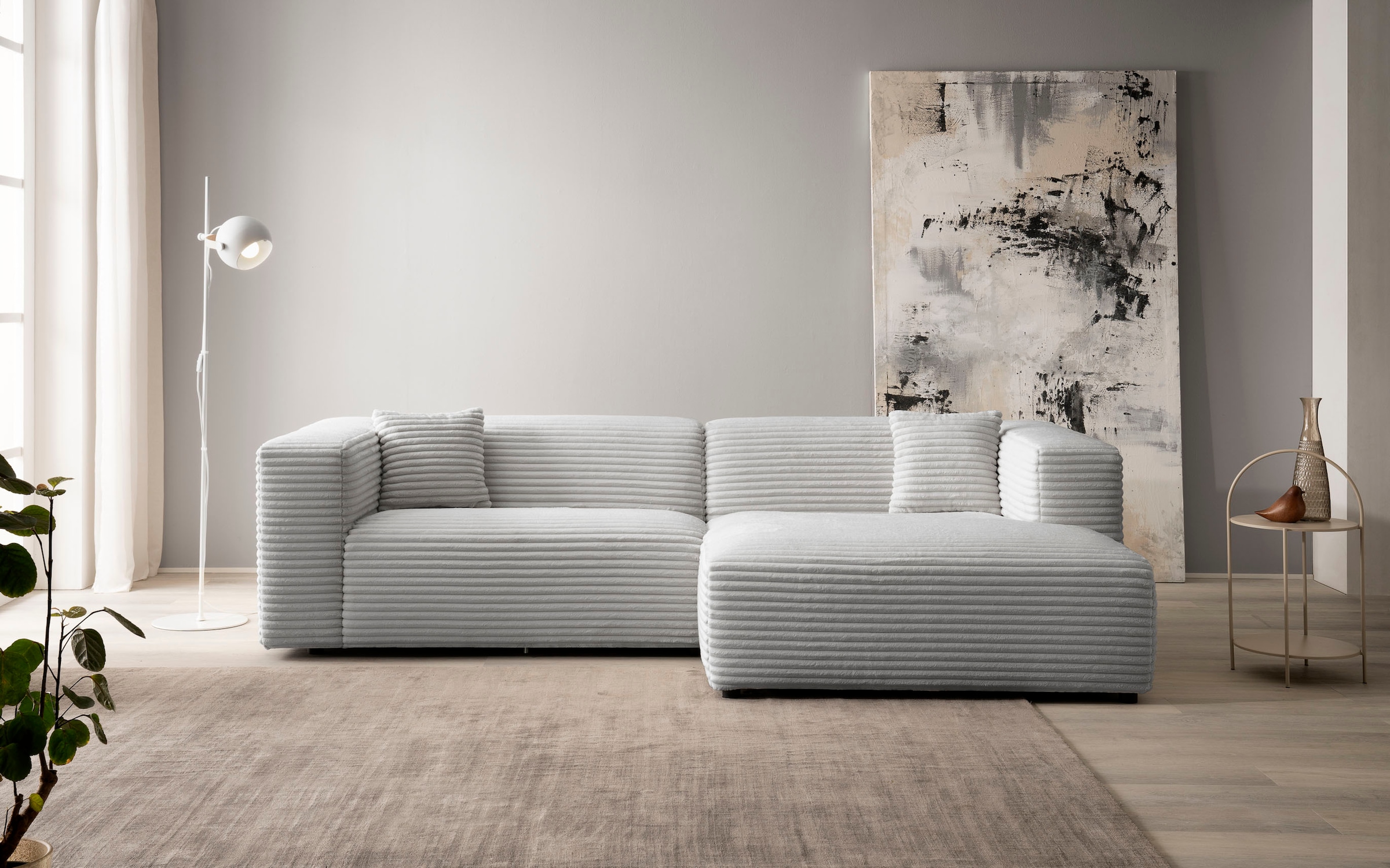 andas Ecksofa »BAKELS, L-Form in Cord oder Boucle-Stoff, moderne Couch«, wahlweise Recamiere rechts/links, bequemer Sitzkomfort