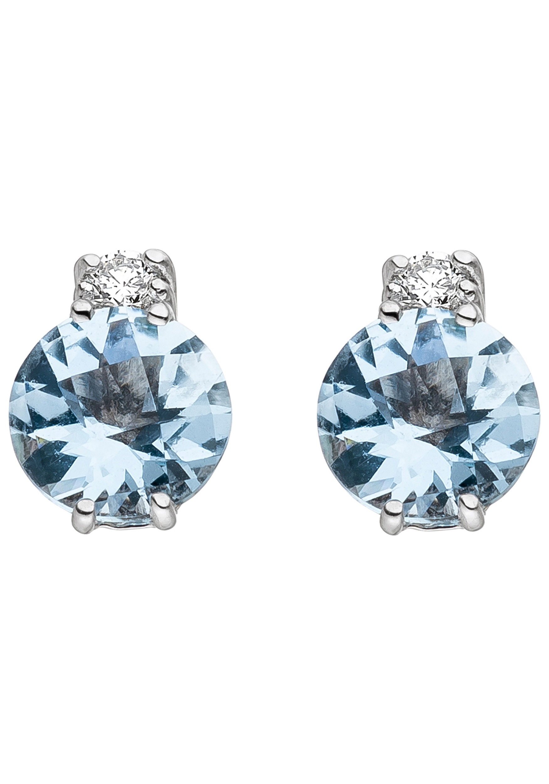 JOBO Paar Ohrstecker »Ohrringe Weißgoldohrringe 8 mm« 585 Weißgold mit Aquamarin und 2 Diamanten