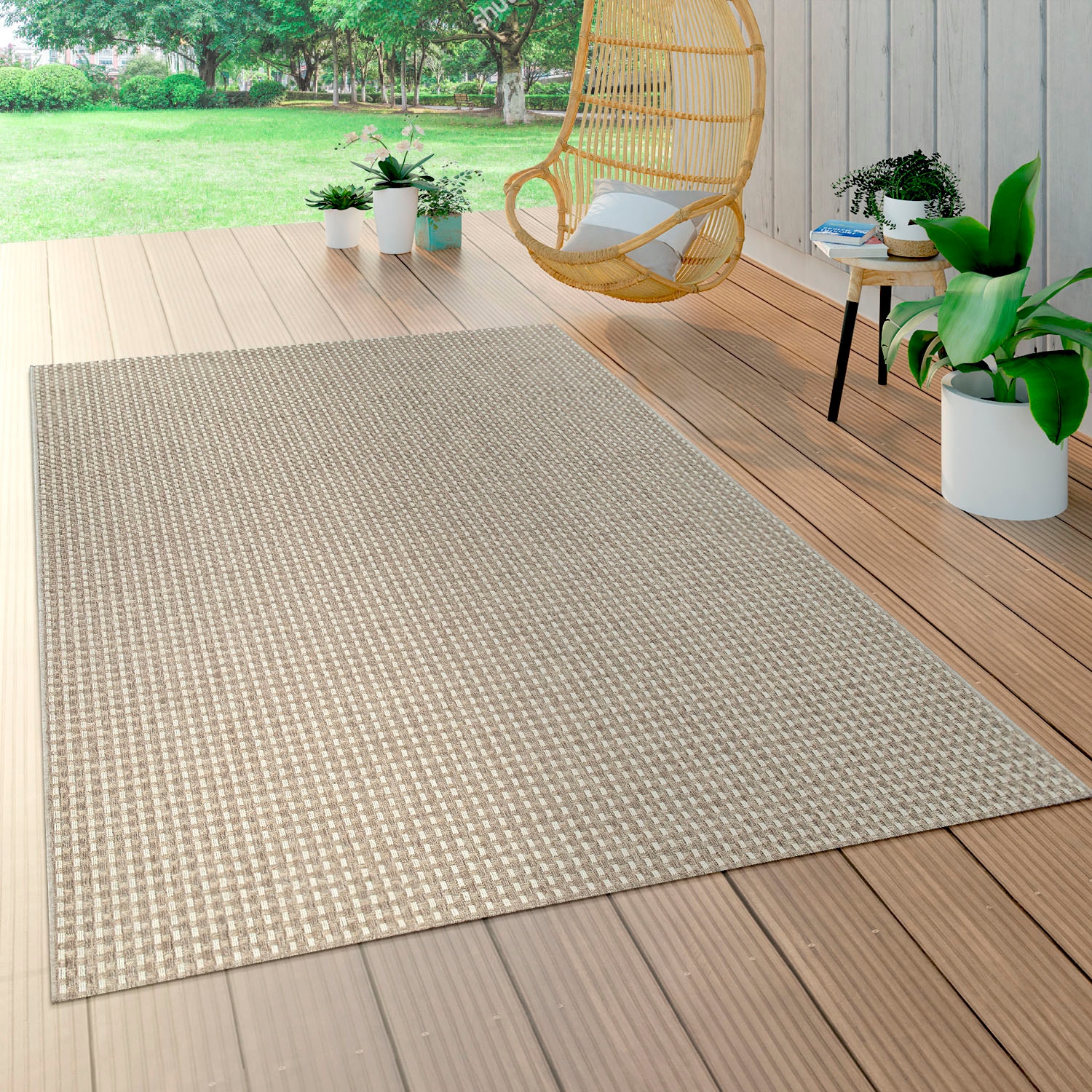 Paco Home Teppich "Waregem 622" rechteckig 4 mm Höhe Flachgewebe, Sisal-Optik, In- und Outdoor geeignet, Wohnzimmer
