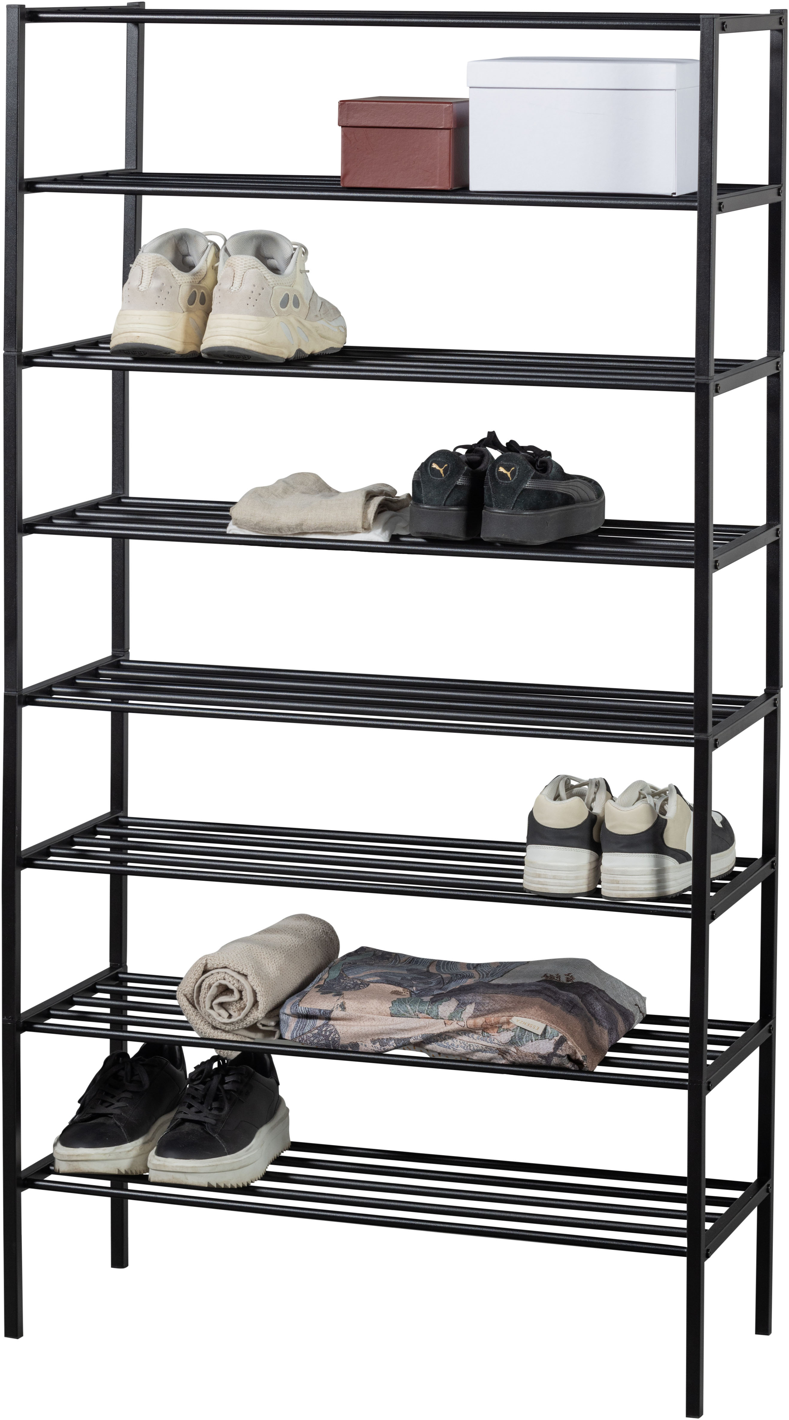 WOOOD Schuhregal "Ferro mit pulverbeschichtetem Eisen stapelbar" Tragkraft 15 kg pro Einlegeboden, Pfleiglicht, einfach zu montieren