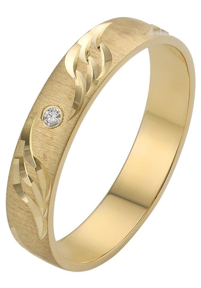 Firetti Trauring »Schmuck Geschenk Gold 375 Hochzeit Ehering "LIEBE" Welle«, Made in Germany, wahlweise mit oder ohne Brillant
