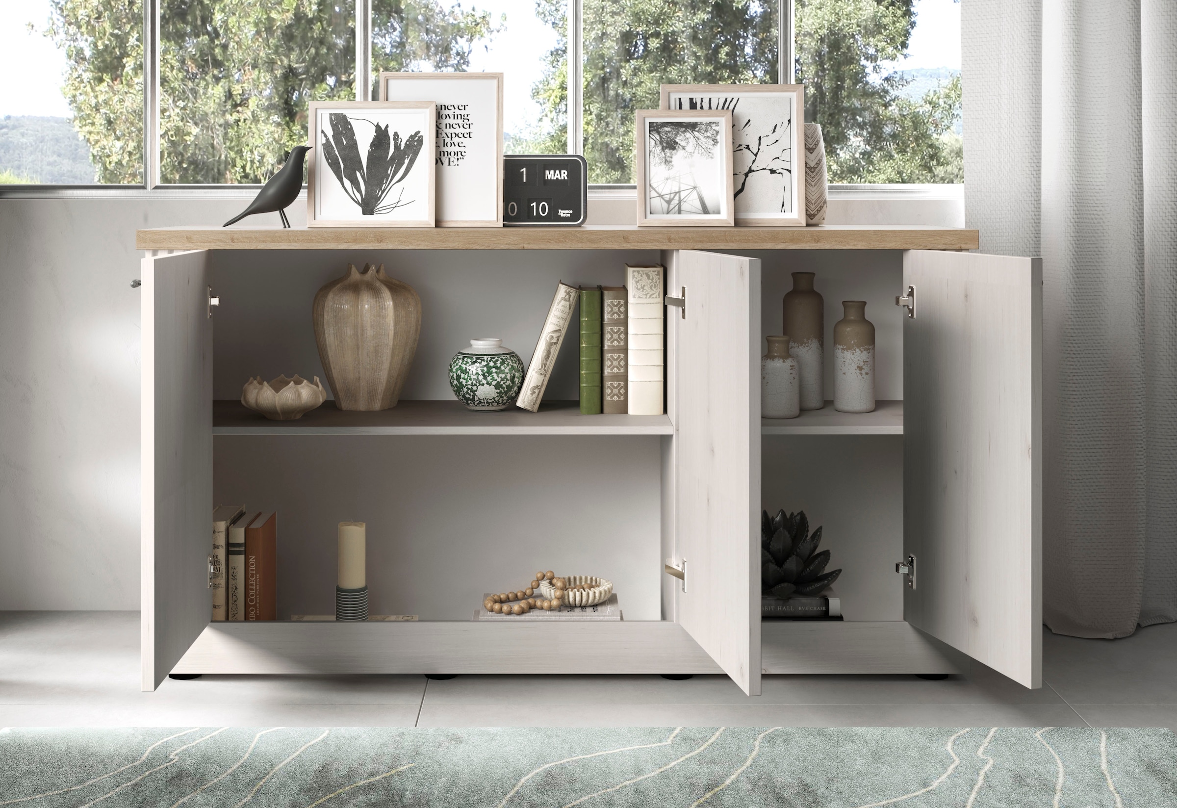 Home affaire Sideboard »Country Breite 164 cm, Kommode mit 3 Türen, Anrichte im«, Landhausstil, viel Stauraum, mit Metallgriffe, MDF Rahmen