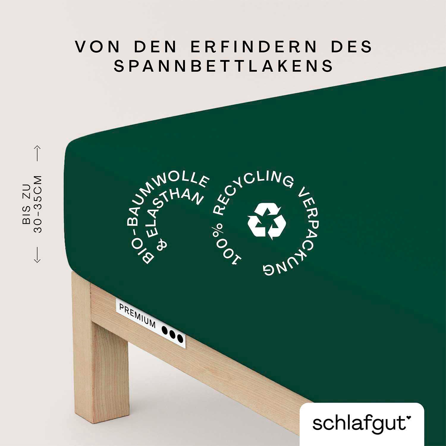 Schlafgut Spannbettlaken "PREMIUM Mako-Zwirn-Jersey, 220 g/m², 95% Bio-Baumwolle, 5% Elasthan" Bettlaken bis 30 cm Höhe, PREMIUM-Qualität langlebig, perfekter Sitz