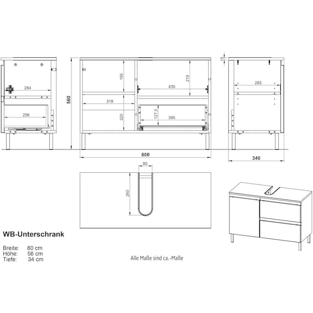GERMANIA Badmöbel-Set »Torrance«, (2 St.), Waschbecken-Unterschrank und  Spiegelschrank mit Beleuchtung bestellen | BAUR | Hochschränke