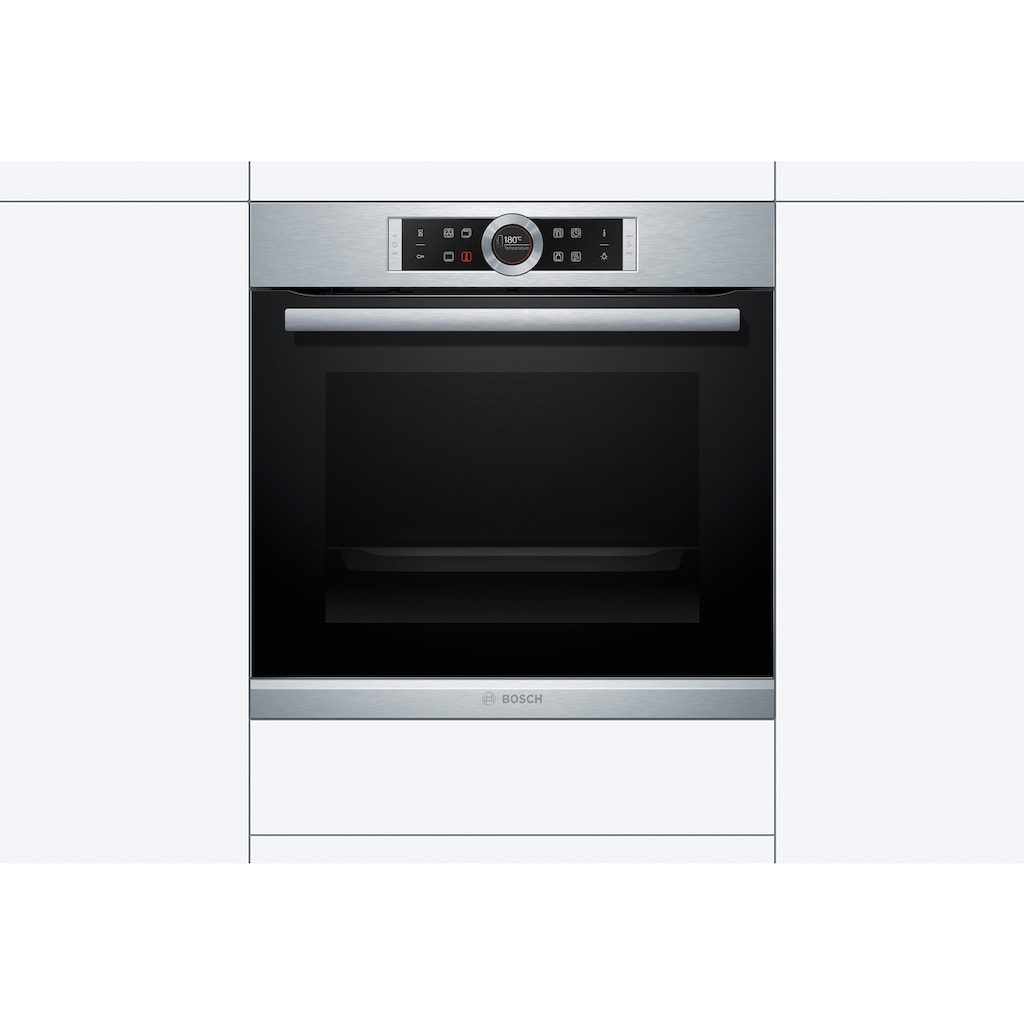 BOSCH Einbaubackofen »HBG635B«, Serie 8, mit Teleskopauszug nachrüstbar, ecoClean Direct, 4D-Heißluft-Eco-Ober-/Unterhitze Eco-Umluft-Infra-Grill-Großflächen-/Kleinflächengrill-Pizzastufe-Sanftgaren-Vorwärmen-Warmhalten-Auftaustufe, mit Pizzastufe