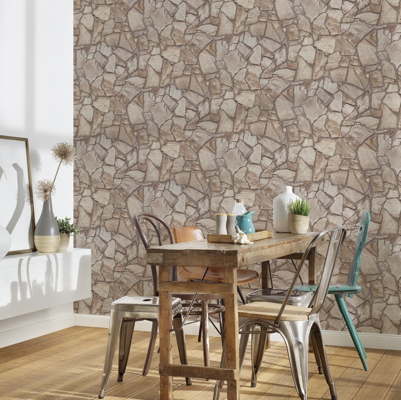 A.S. Création Vliestapete »Terra Tapete Steinoptik«, matt-gemustert-neutral, Stein-Tapete Steinwand Naturstein 3d-Optik Tapeten Wohnzimmer modern