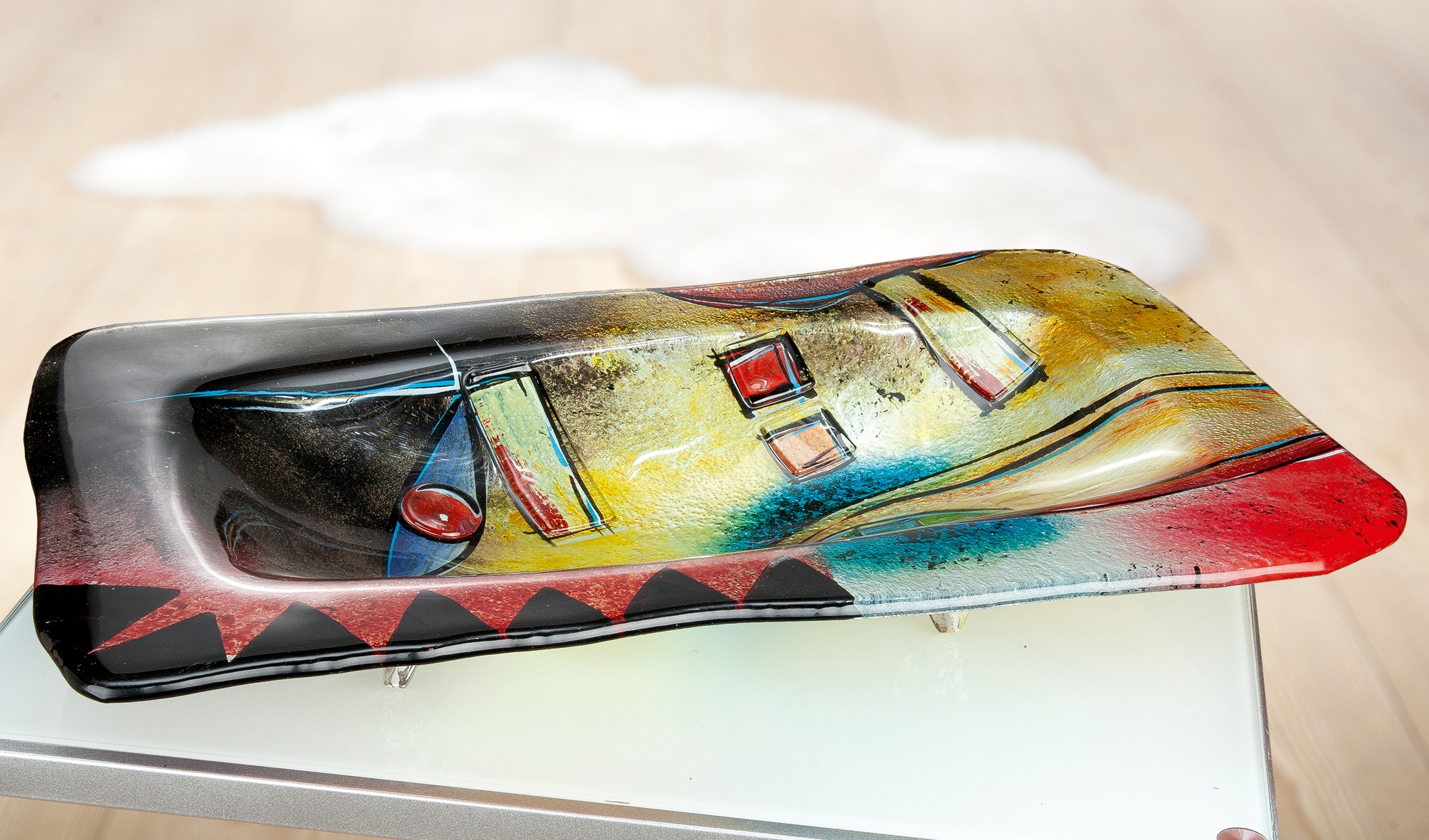 GILDE GLAS art Dekoschale "Confuso 2" handbemalt mit Fusingglas-Elementen günstig online kaufen