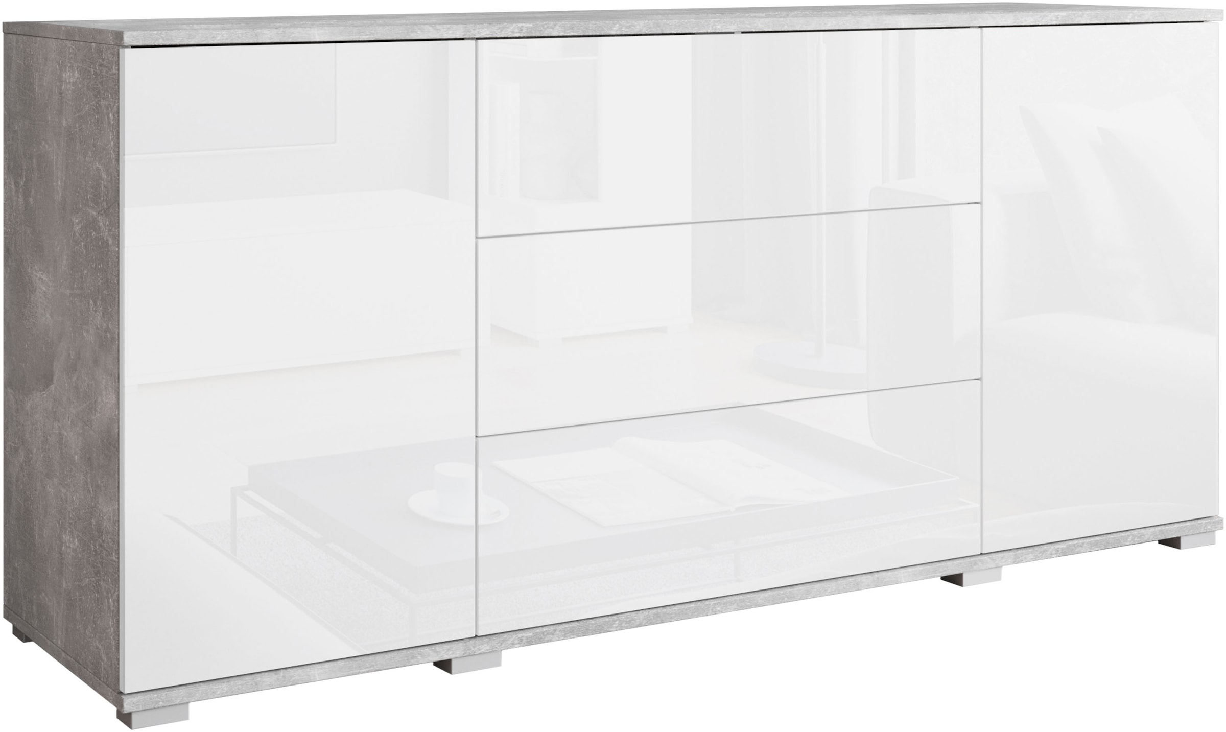 INOSIGN Sideboard »Kenia«, (1 St.), Modernes Sideboard mit 3 Schubladen und 4 Fächern, Breite 150 cm