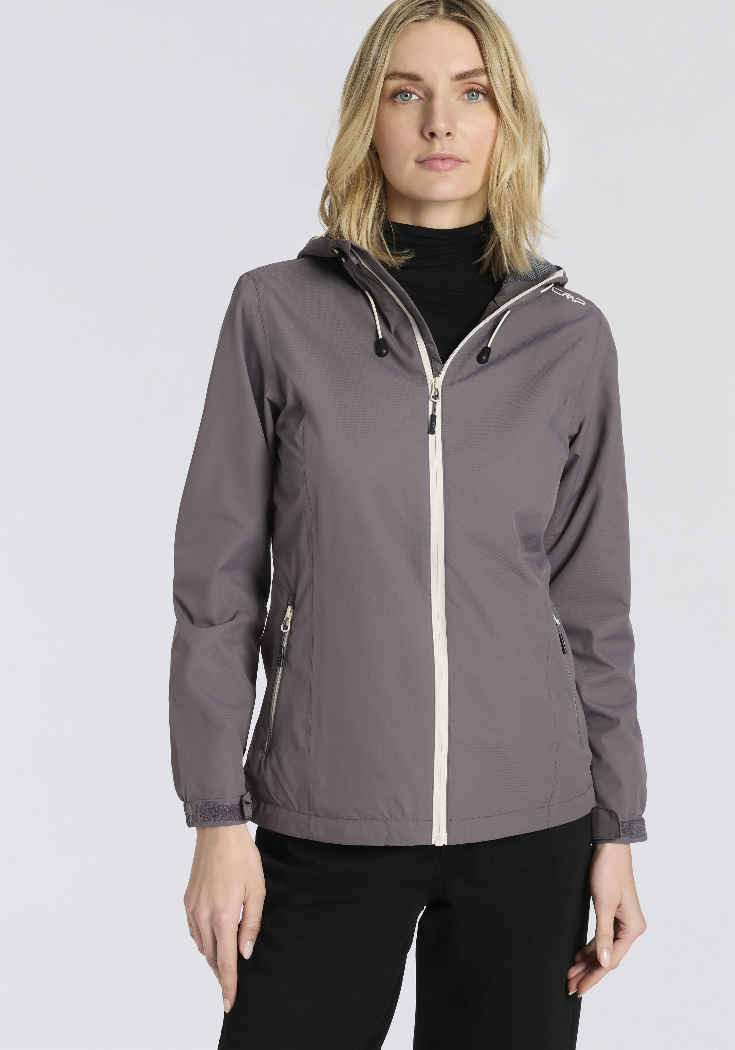 CMP Regenjacke "WOMAN JACKET FIXED HOOD" mit Kapuze mit Kapuze, wasserdicht, winddicht, atmungsaktiv, schnell trocknend