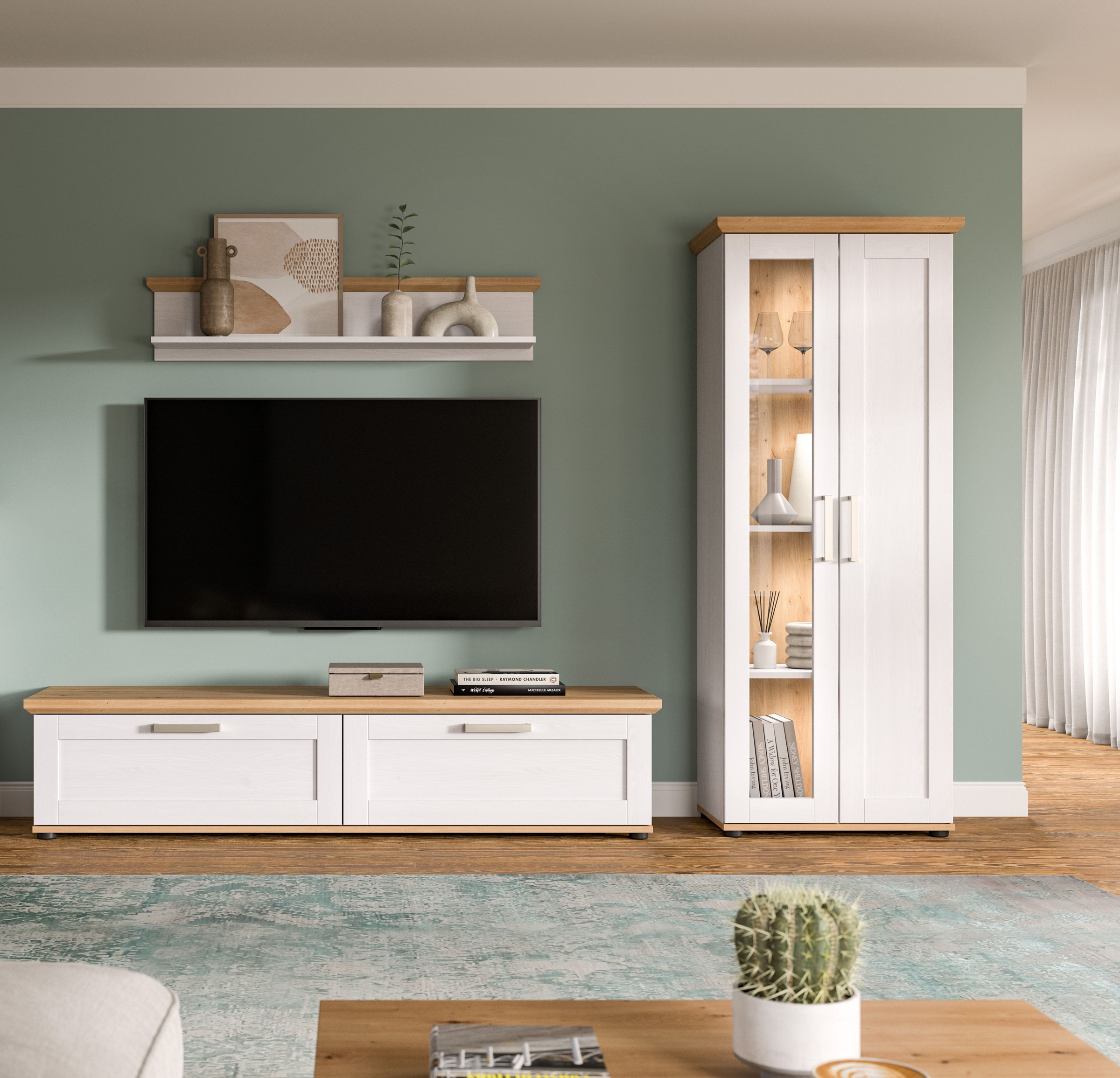 Home affaire Wohnwand »Cosenza«, (Set, 3 St.), Cosenza, Breite: 336 cm, Vitrine, Lowboard, Wandboard