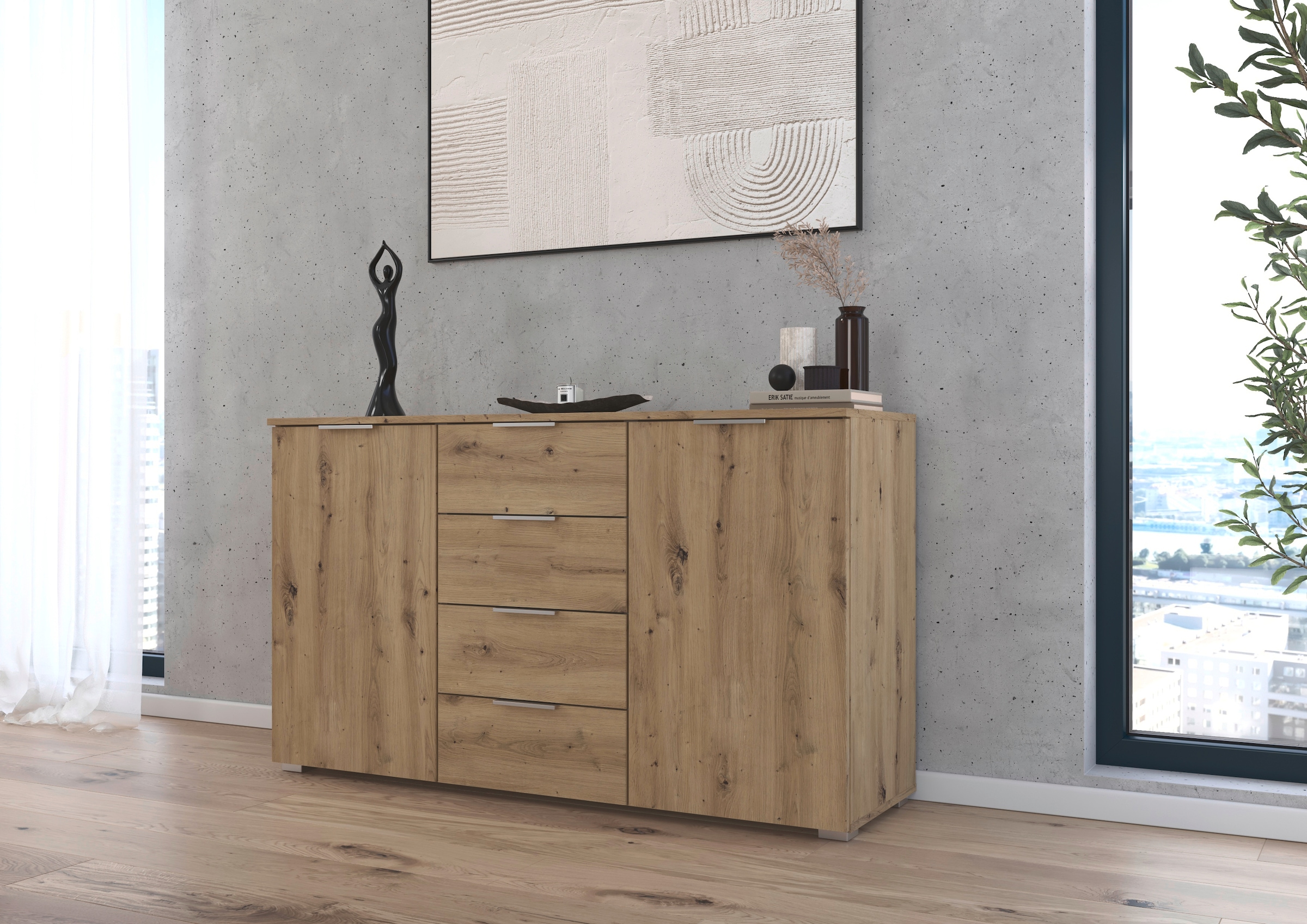 rauch Kommode "Sideboard Schubladenkommode AGORDO mit Dekor- oder Hochglanzfront", mit 4 Schubkästen und 2 Türen sowie M