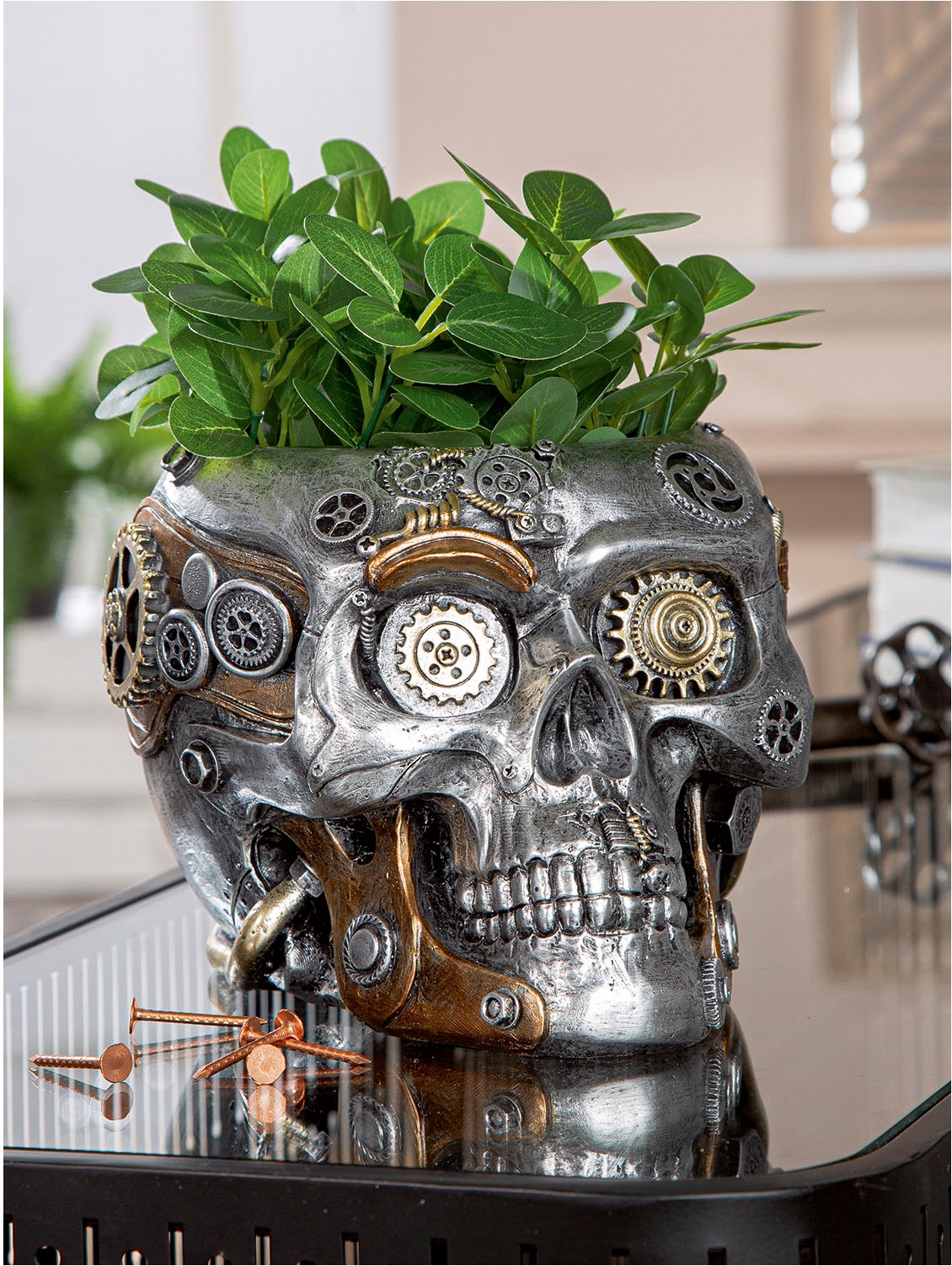 GILDE Übertopf "Übertopf Totenschädel Steampunk Skull planter silberfarben günstig online kaufen