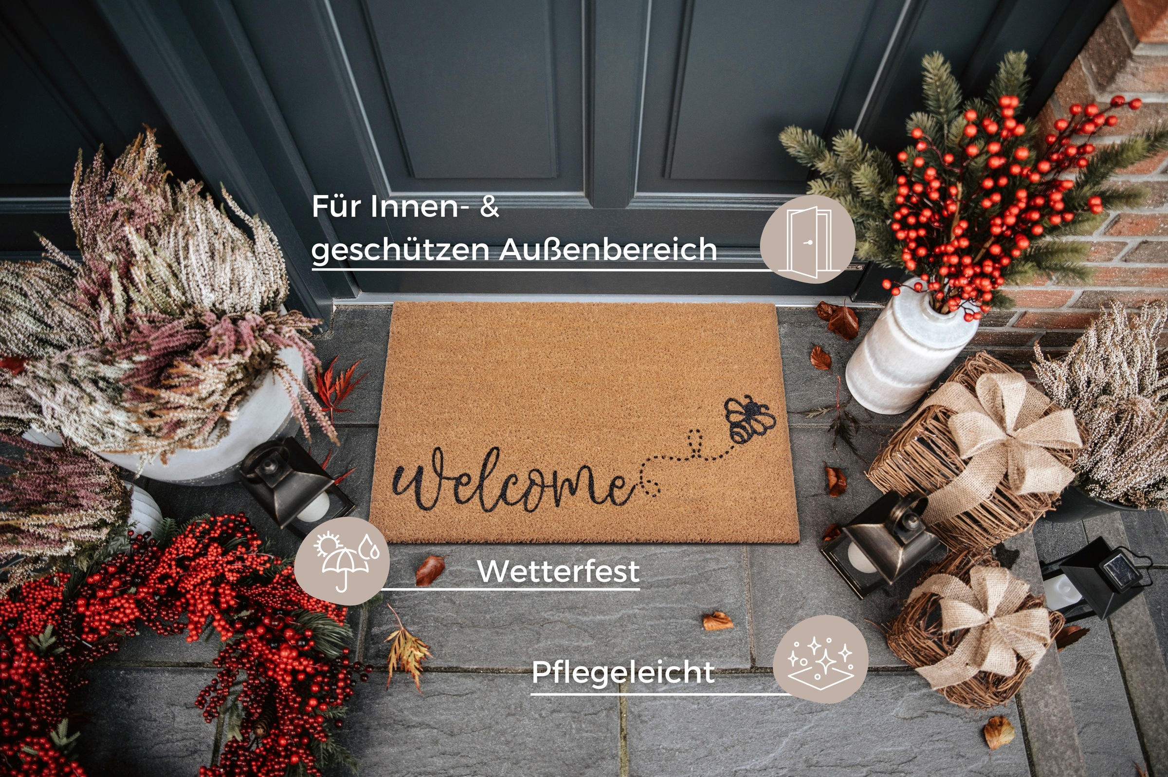 HANSE Home Fußmatte "Kokos Bee Welcome, Türmatte" rechteckig 15 mm Höhe Kok günstig online kaufen
