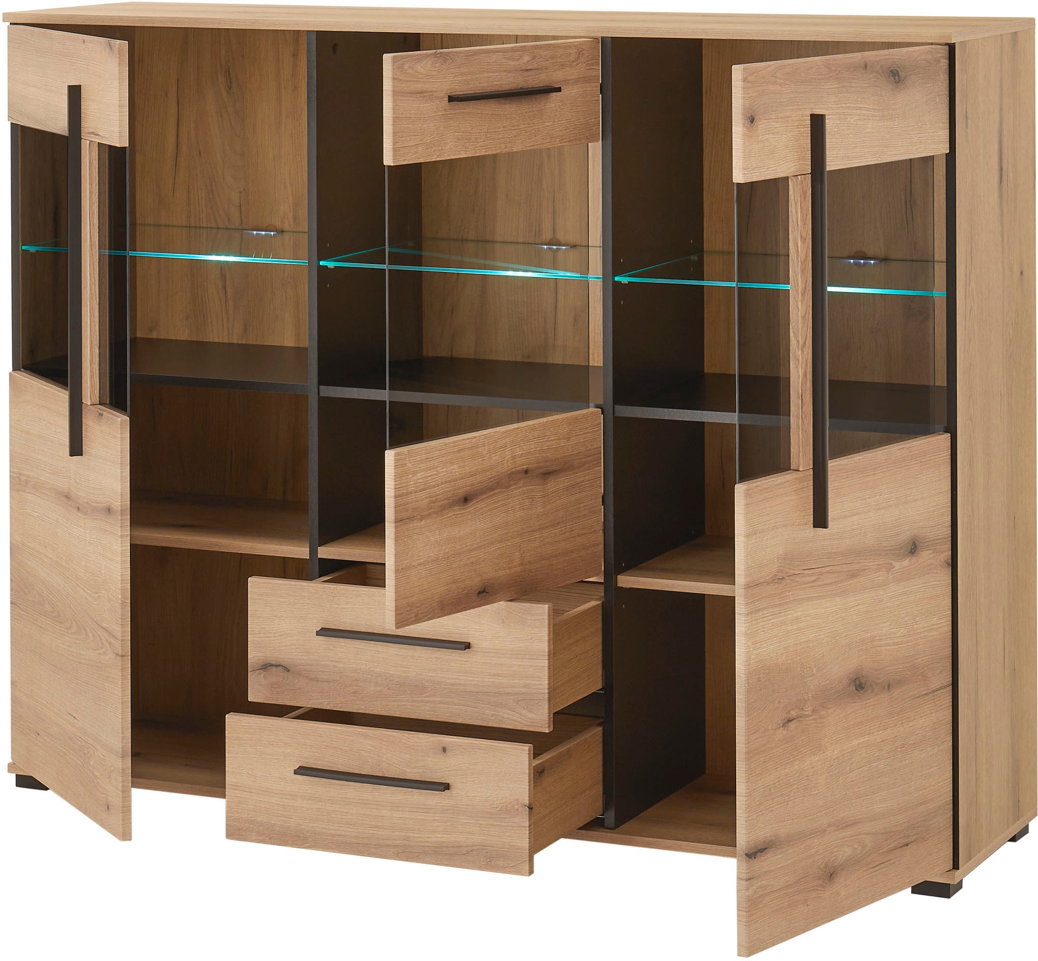 INOSIGN Highboard »Cantara, moderner Schrank, Vitrine in Eiche Dekor oder weiß«, schwarze Stangengriffe, ausreichend Stauraum, vielseitig einsetzbar