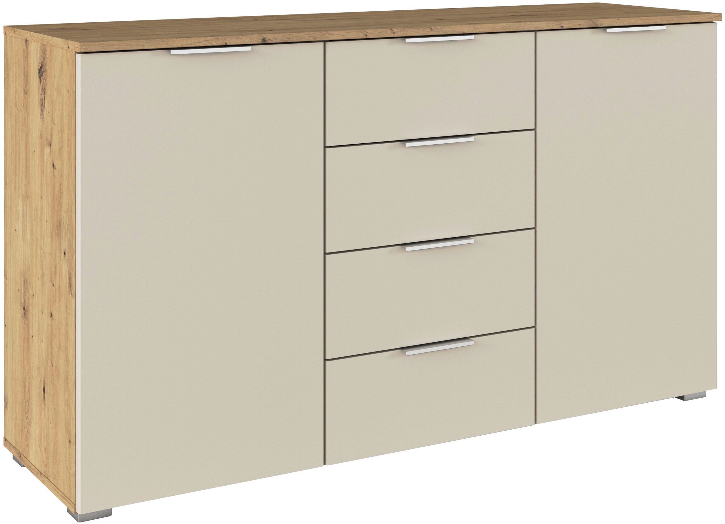 OTTO home Kombikommode "Sideboard Schubladenkommode AGORDO mit Dekor- oder Hochglanzfront" in zwei Griff-Farben, Breite 120 cm, vier große Schubladen, mit insgesamt 4 Einlegeböden MADE IN GERMANY
