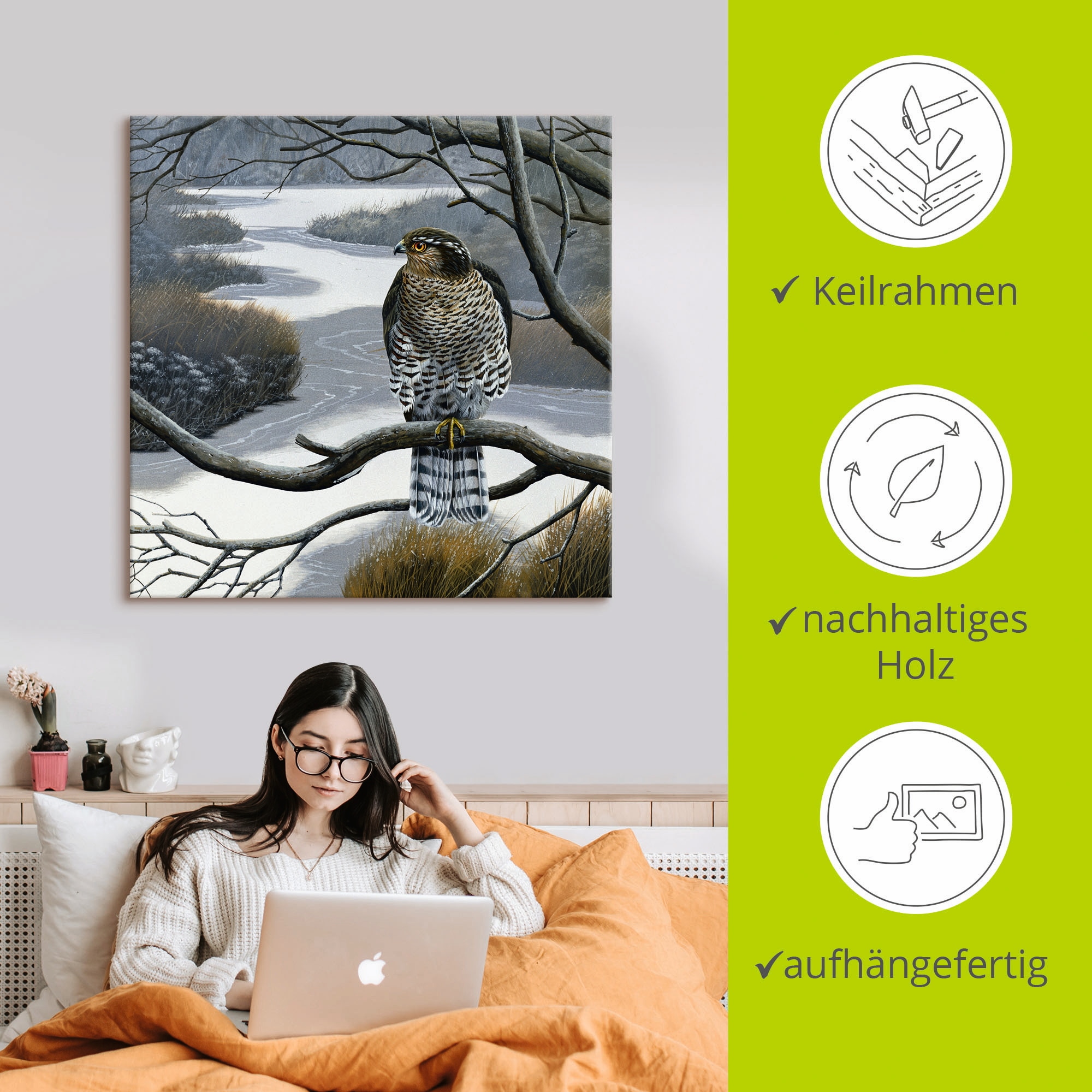 Artland Wandbild »Falke im Baum«, Vögel, (1 St.), als Leinwandbild, Wandaufkleber in verschied. Größen