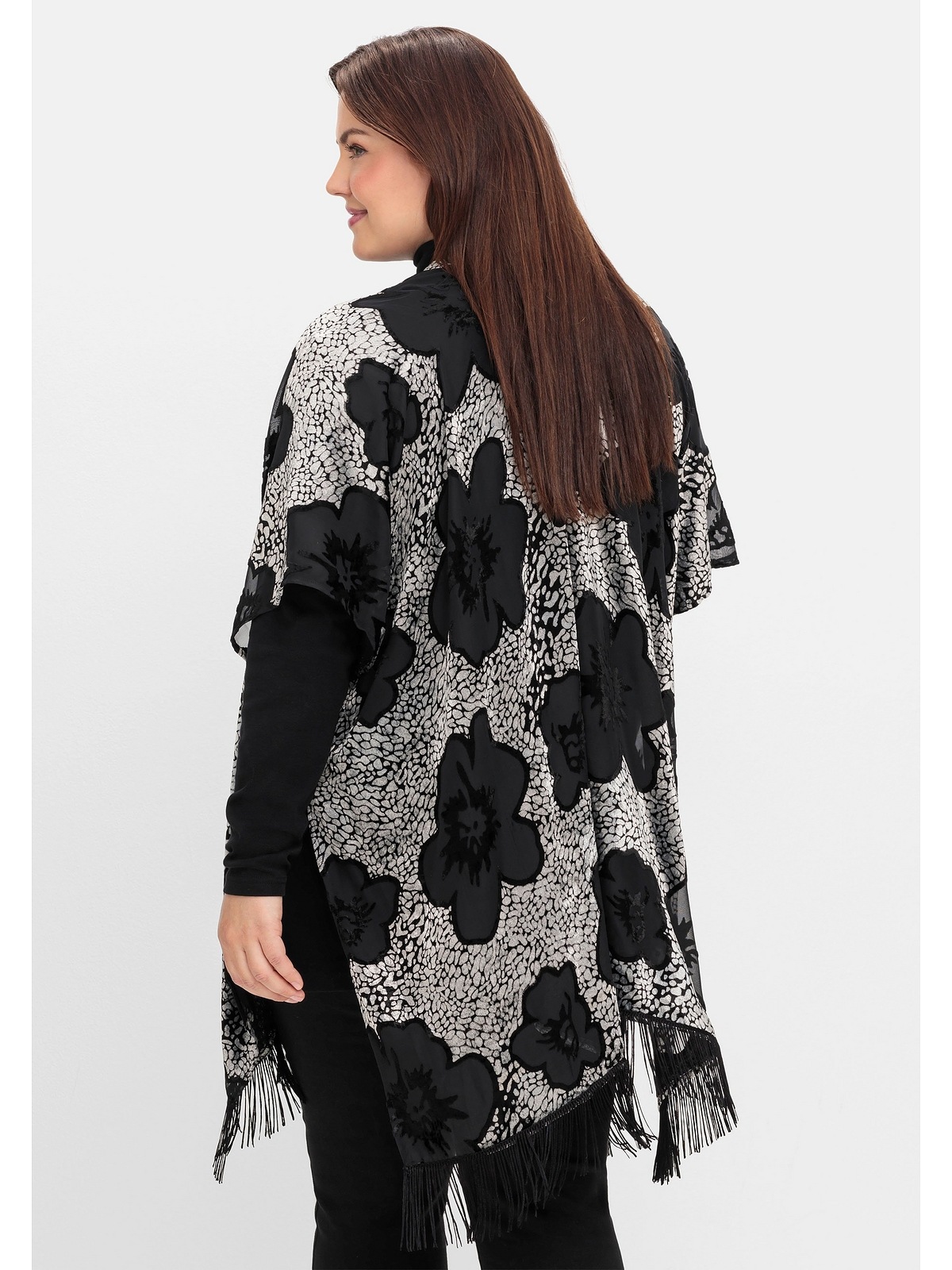 sheego by Joe Browns Blusenkimono »Große Größen«, mit Samt- und Ausbrennerdetails