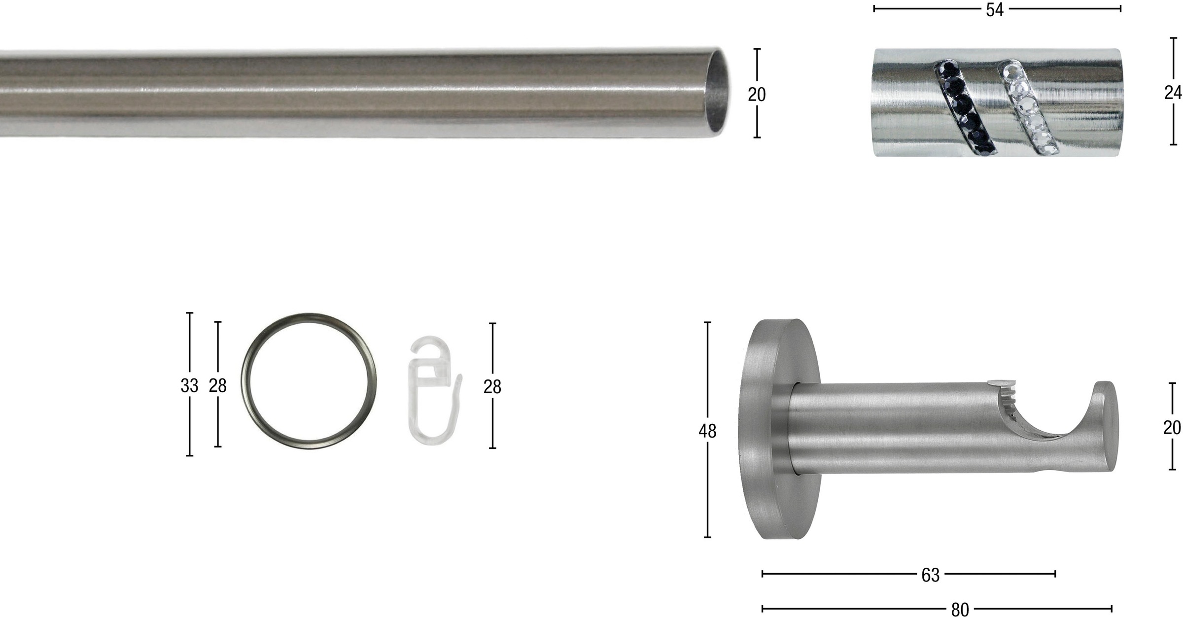 Thumbnail - GARESA Gardinenstange "BOSTON" Ø 20 mm 1 läufig-läufig Wunschmaßlänge;Träger;Endstücke;Befestigungsmaterial;Montageanlei...
