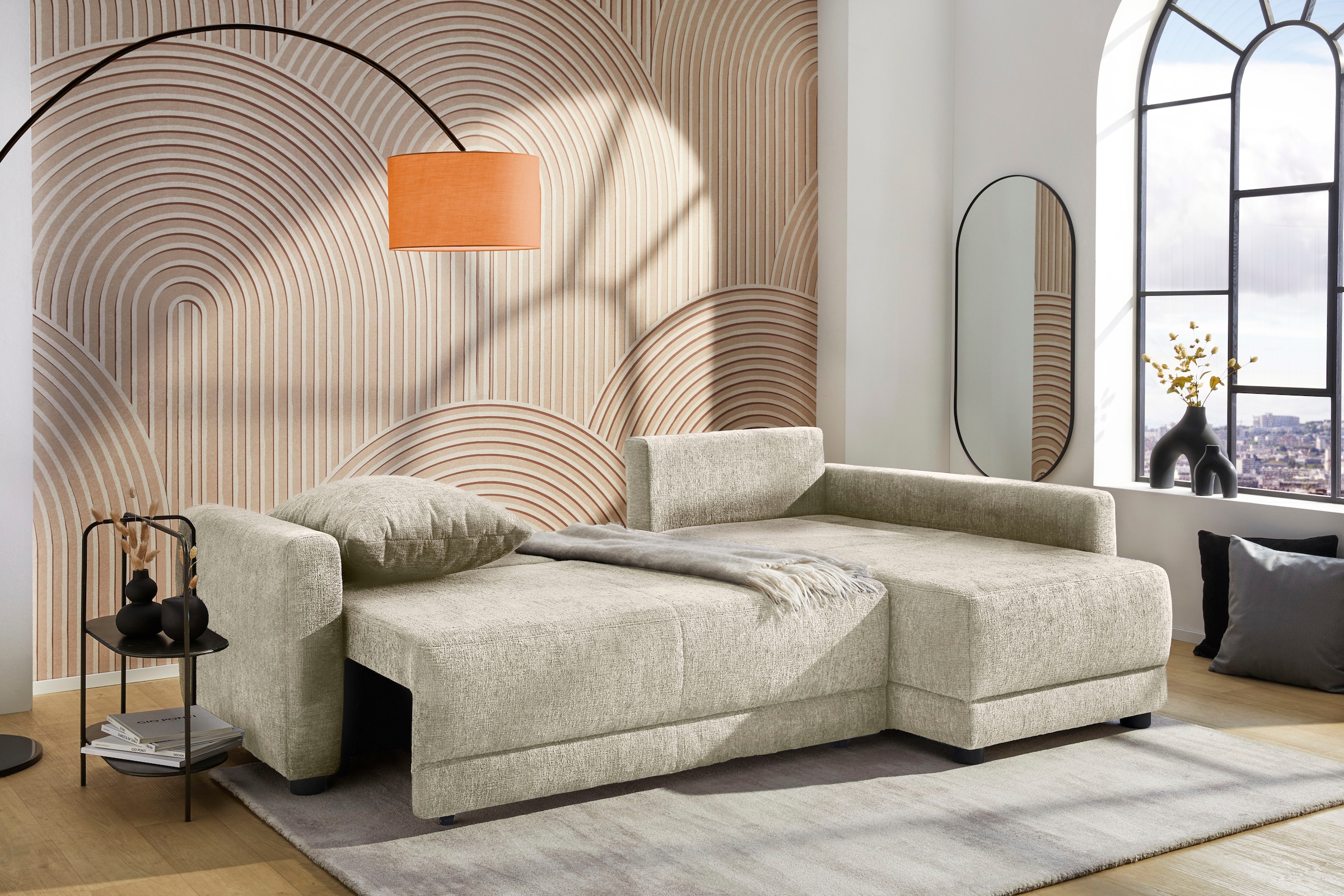 Jockenhöfer Gruppe Ecksofa »Venezia, inklusive Bettfunktion und Bettkasten« Ottomane links oder rechts montierbar, inkl. Rücken- und Zierkissen