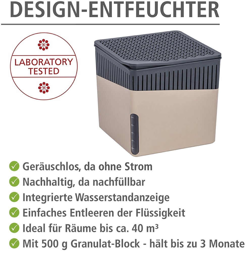WENKO Luftentfeuchter »Modell Cube«, für 40 m³ Räume, Tank 0,8 l, mit 2 x 500 g Entfeuchter-Blöcken