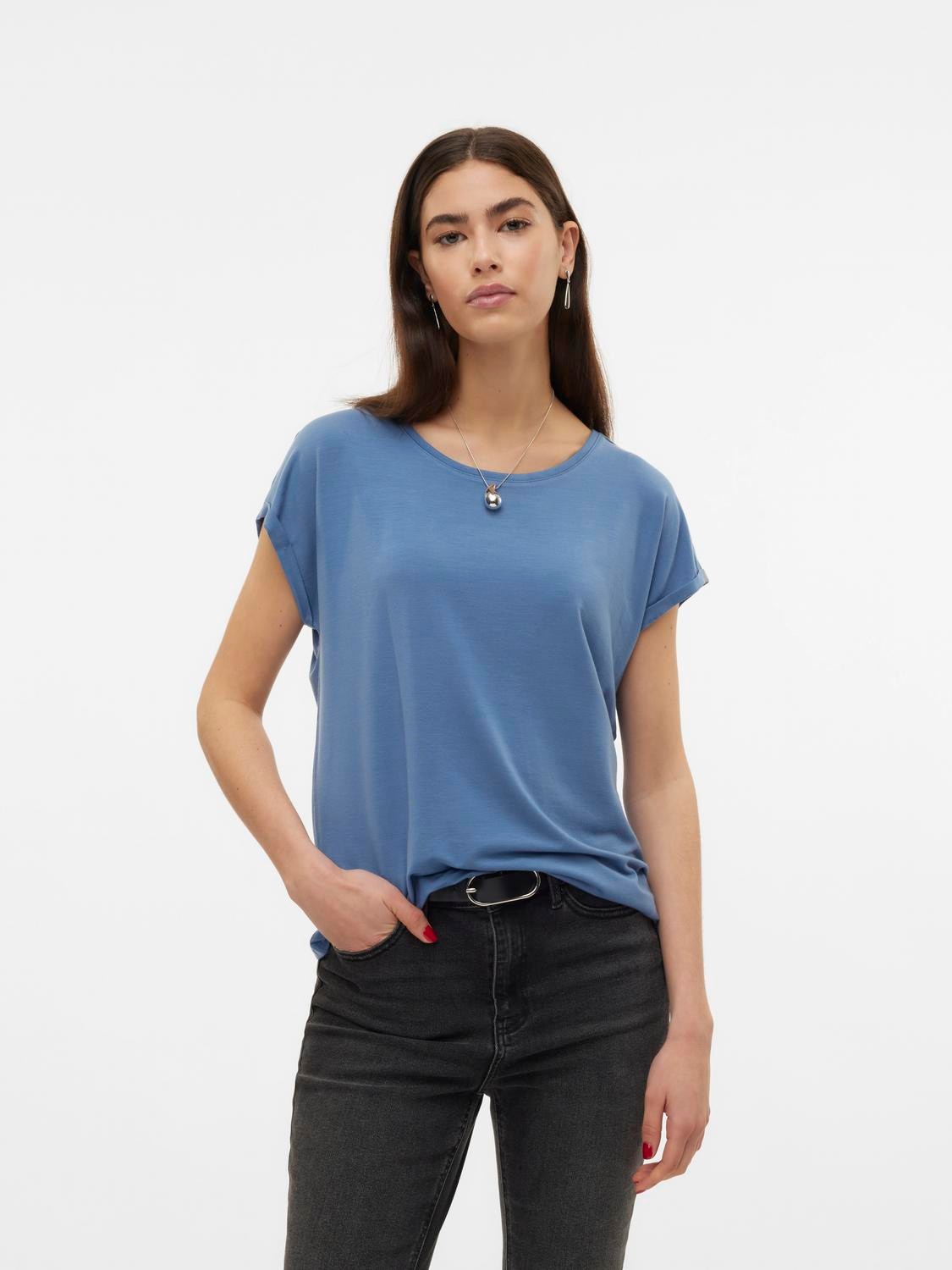 Vero Moda Rundhalsshirt "VMAVA PLAIN SS TOP GAJRS NOOS" Materialmix, regula günstig online kaufen