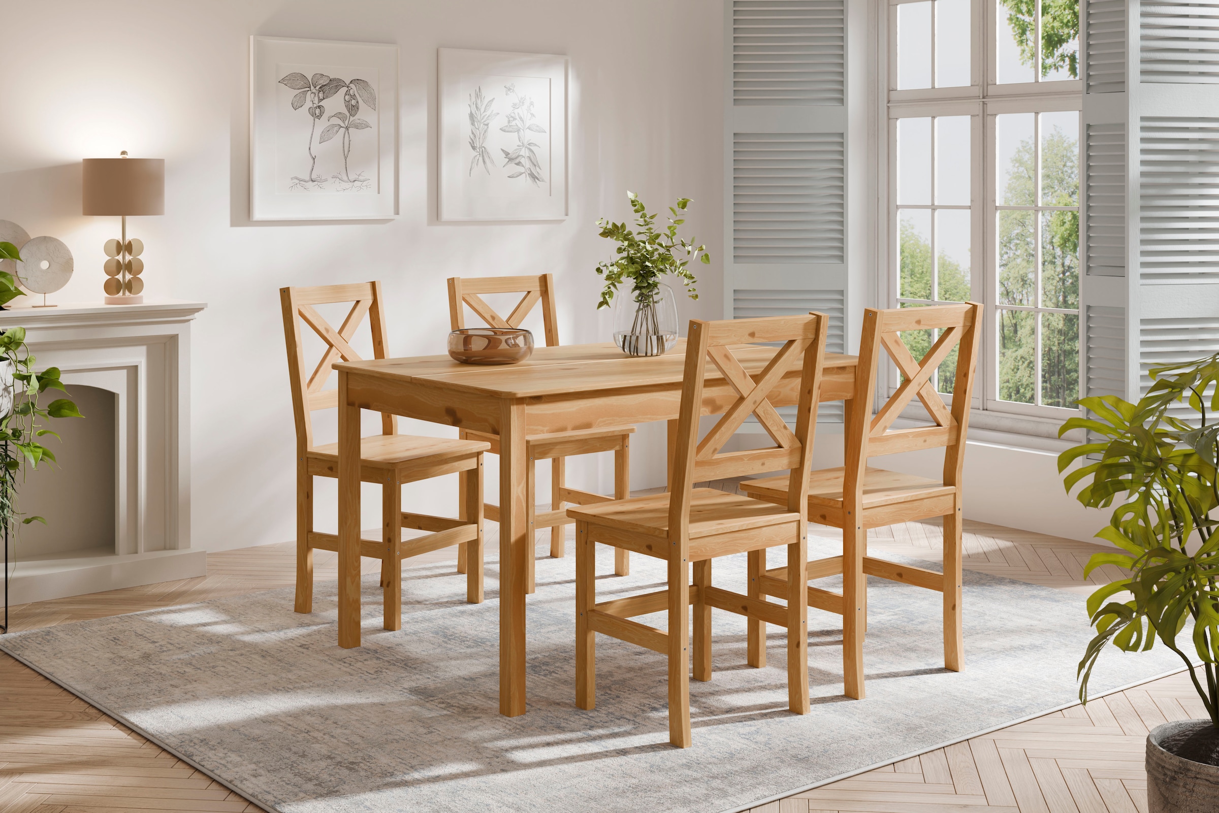 Home affaire Esstisch »Malmö«, Holztisch aus Kiefer Massivholz naturfarbig, erhältich in 80 und 120cm